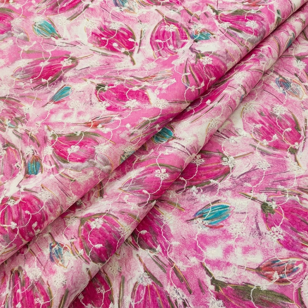 Folded Pink Embroidery Cotton Fabric
