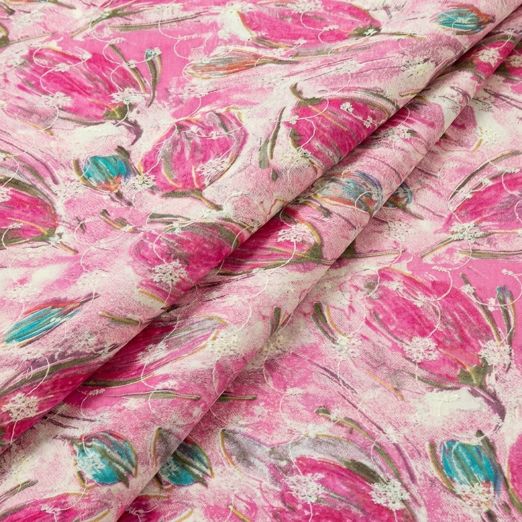 Folded Pink Embroidery Cotton Fabric