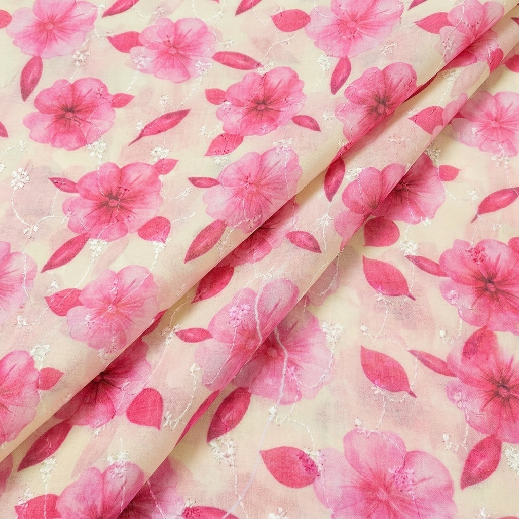 Folded Cream Embroidery Cotton Fabric