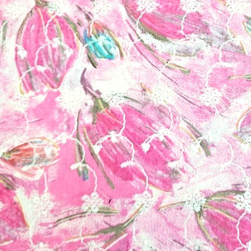 Pink Embroidery Cotton Fabric, laid flat