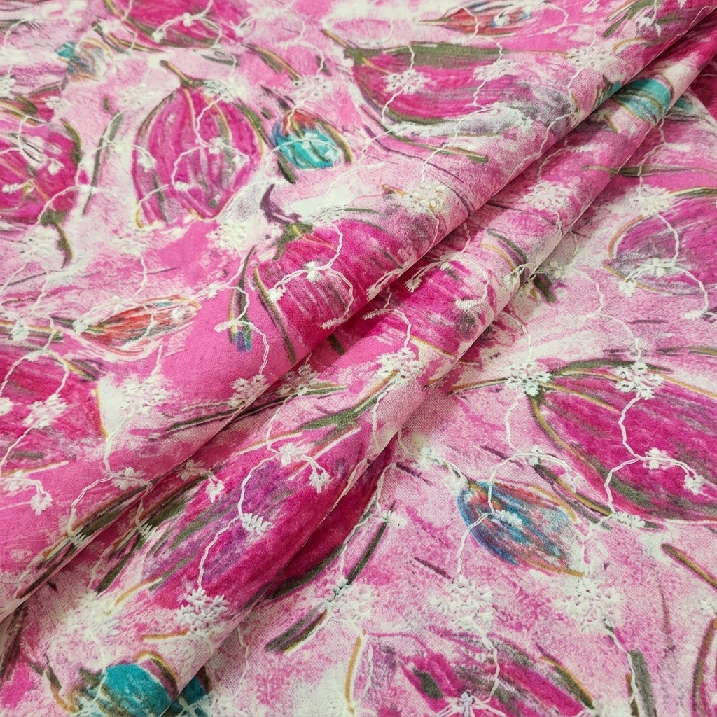 Folded Pink Embroidery Cotton Fabric