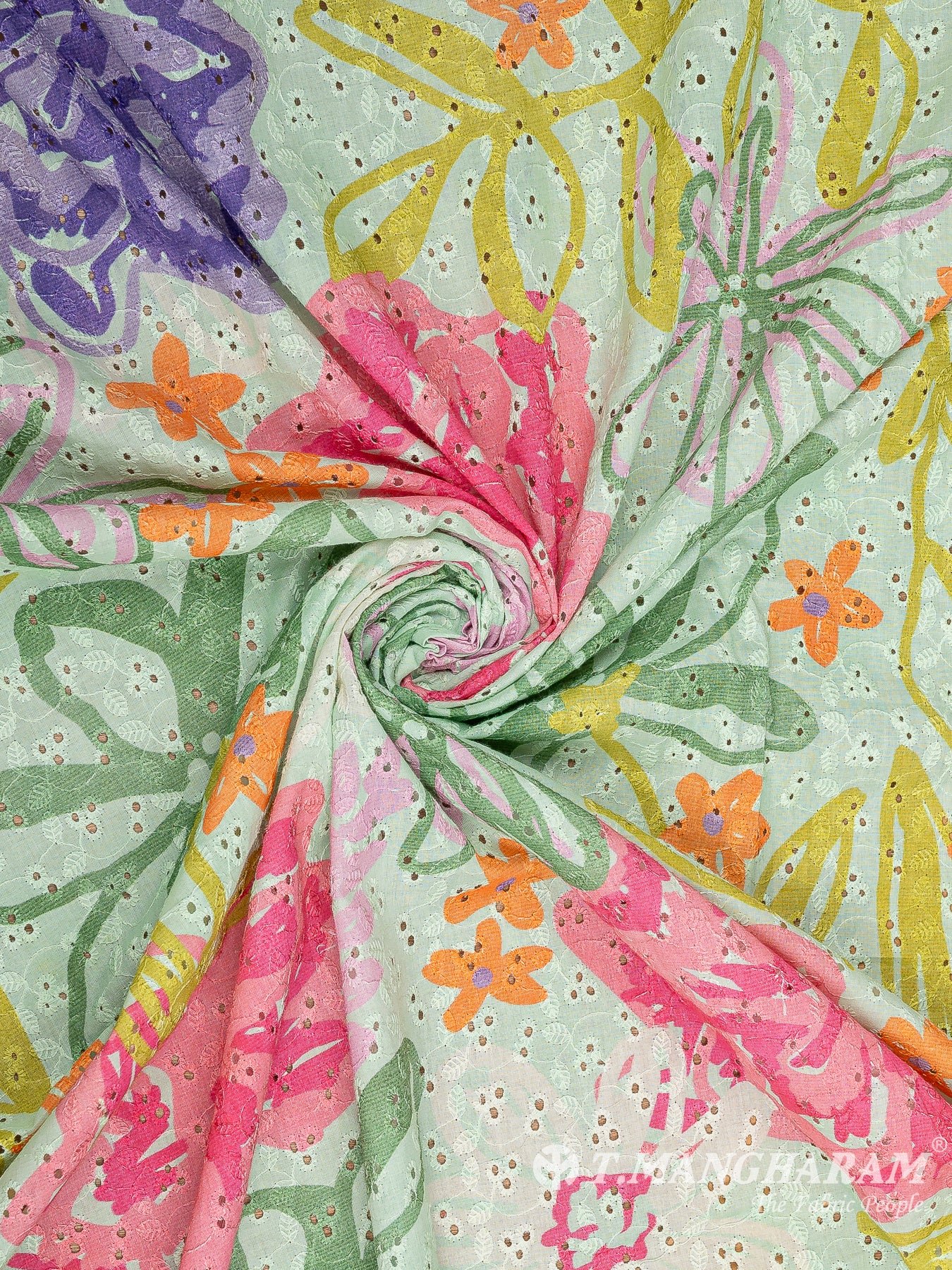 Green Cotton Embroidery Fabric - EC10157 view-1