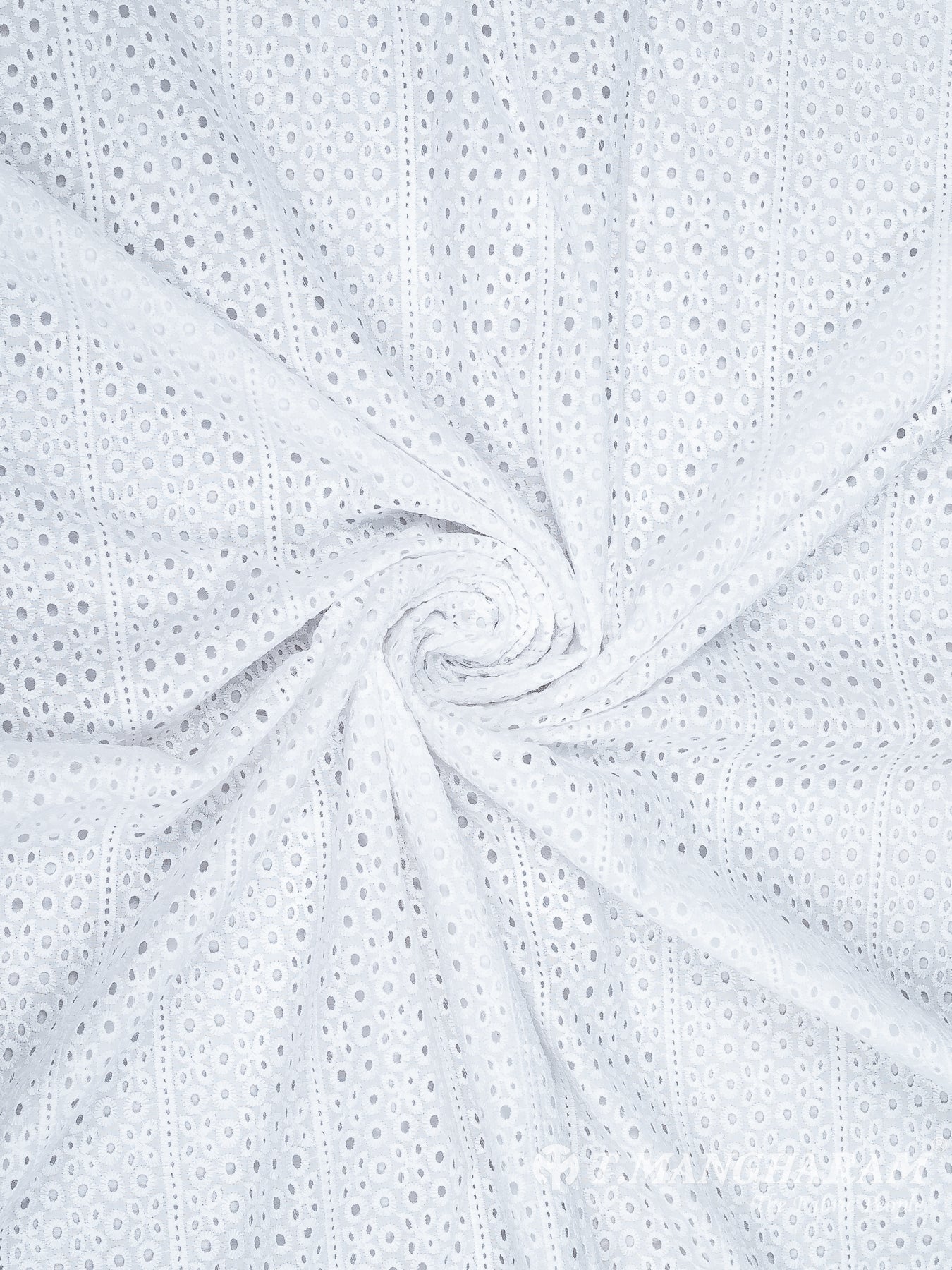 White Cotton Embroidery Fabric - EC10177 view-1