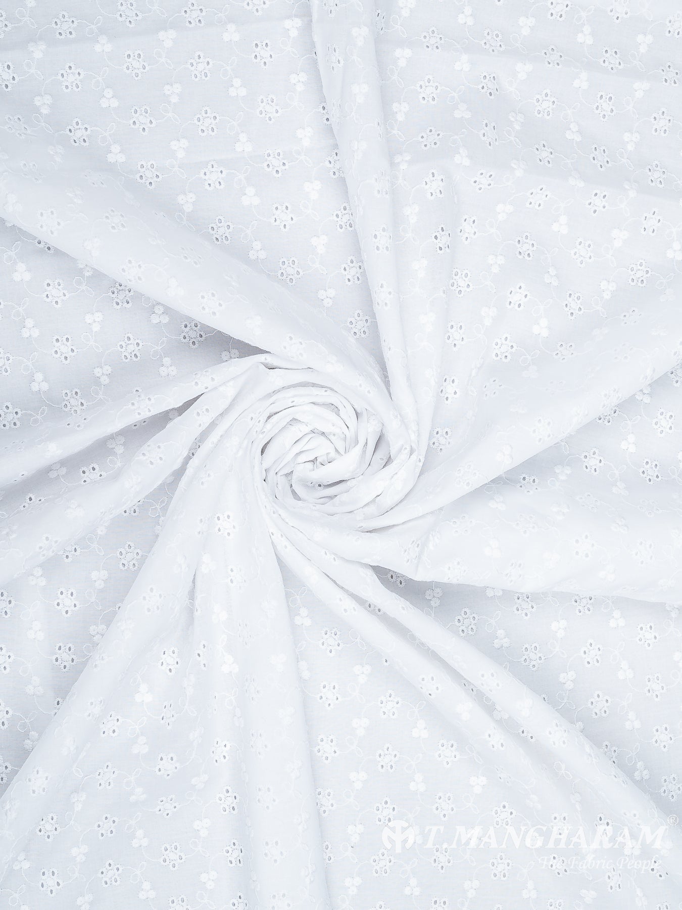 White Cotton Embroidery Fabric - EC10182 view-1