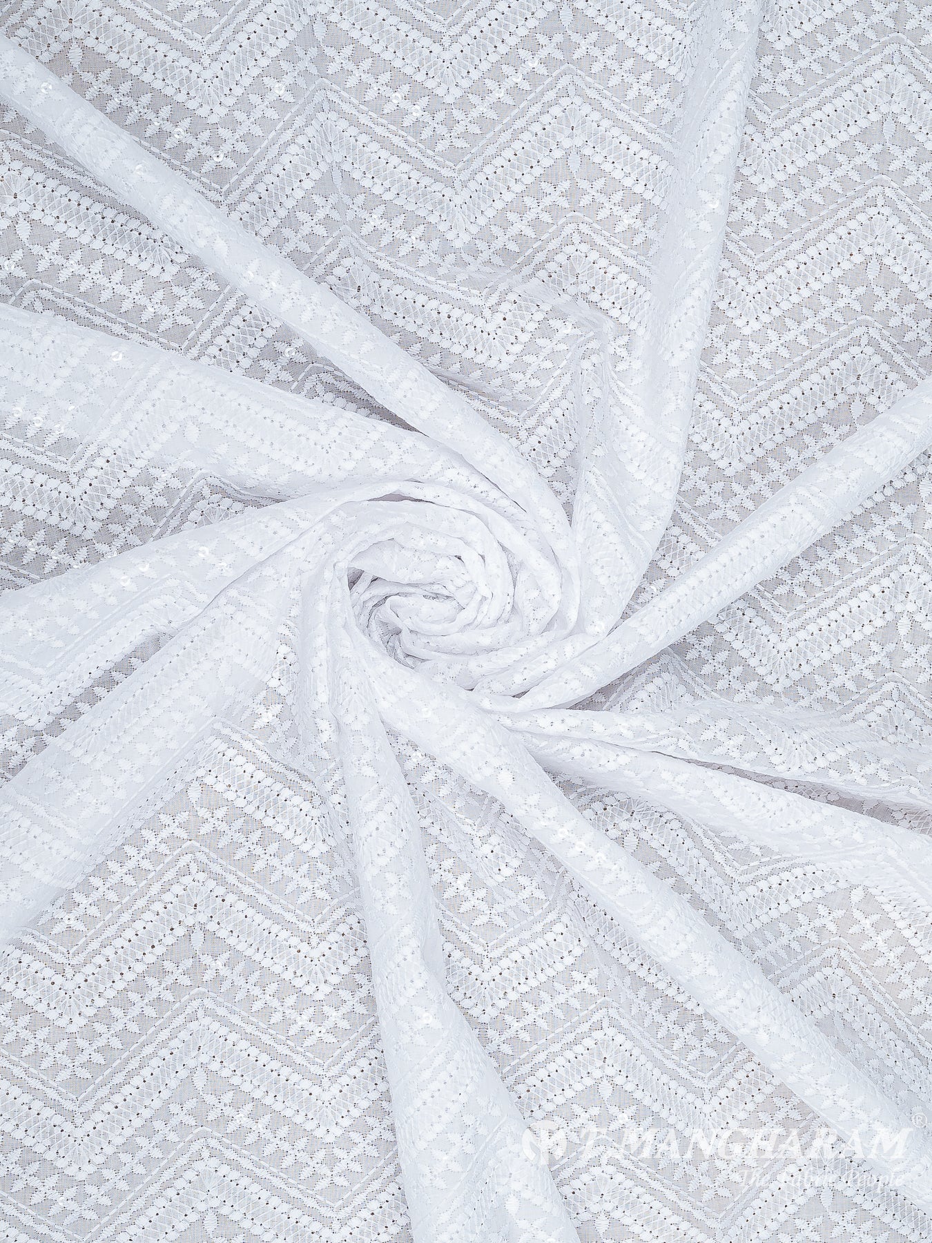 White Cotton Embroidery Fabric - EC10187 view-1