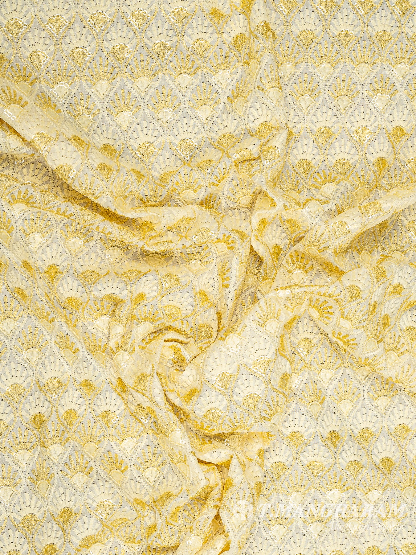 Yellow Cotton Embroidery Fabric - EC10193 view-4