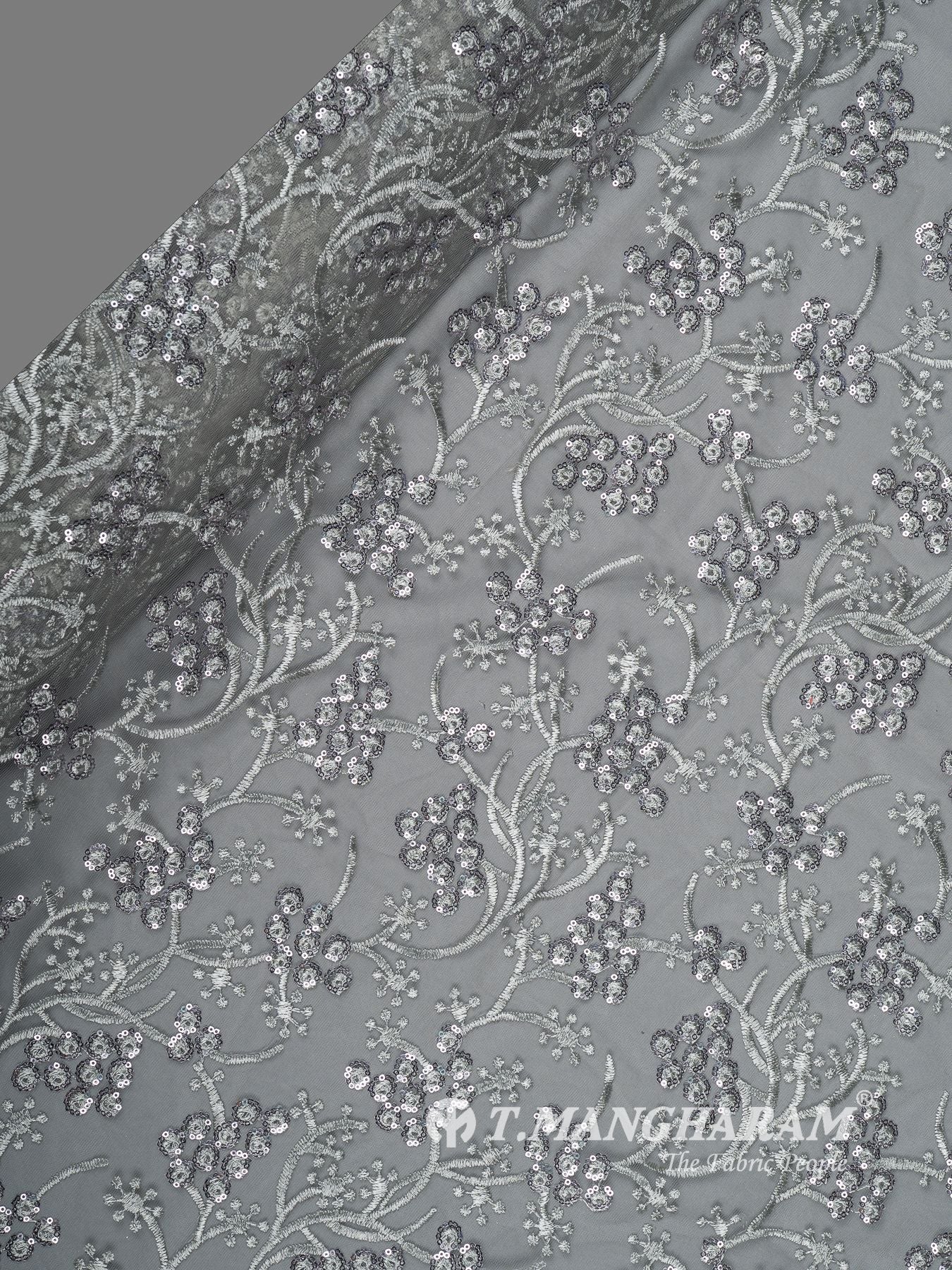 Grey Sequin Net Fabric - EC14961