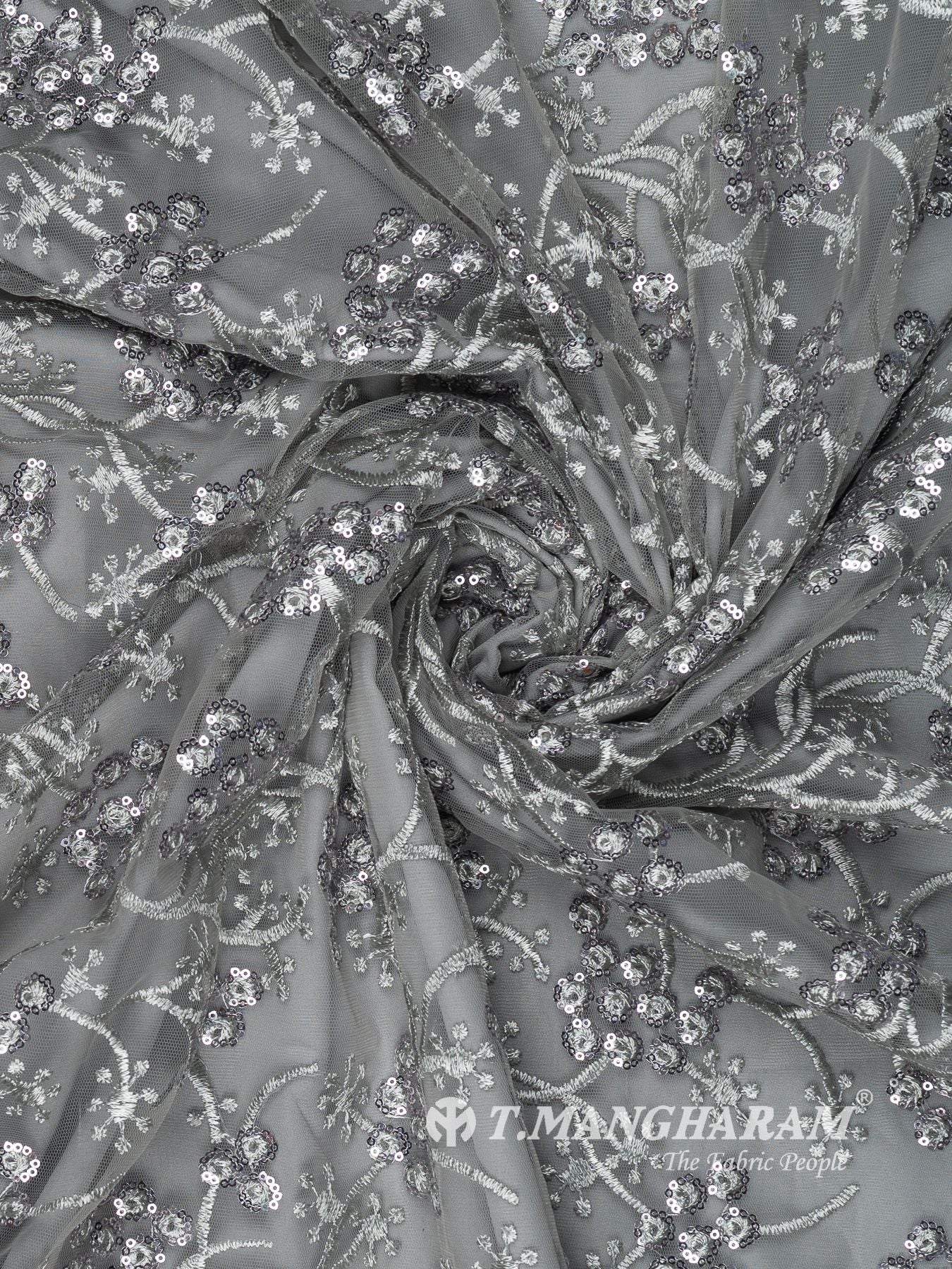 Grey Sequin Net Fabric - EC14961