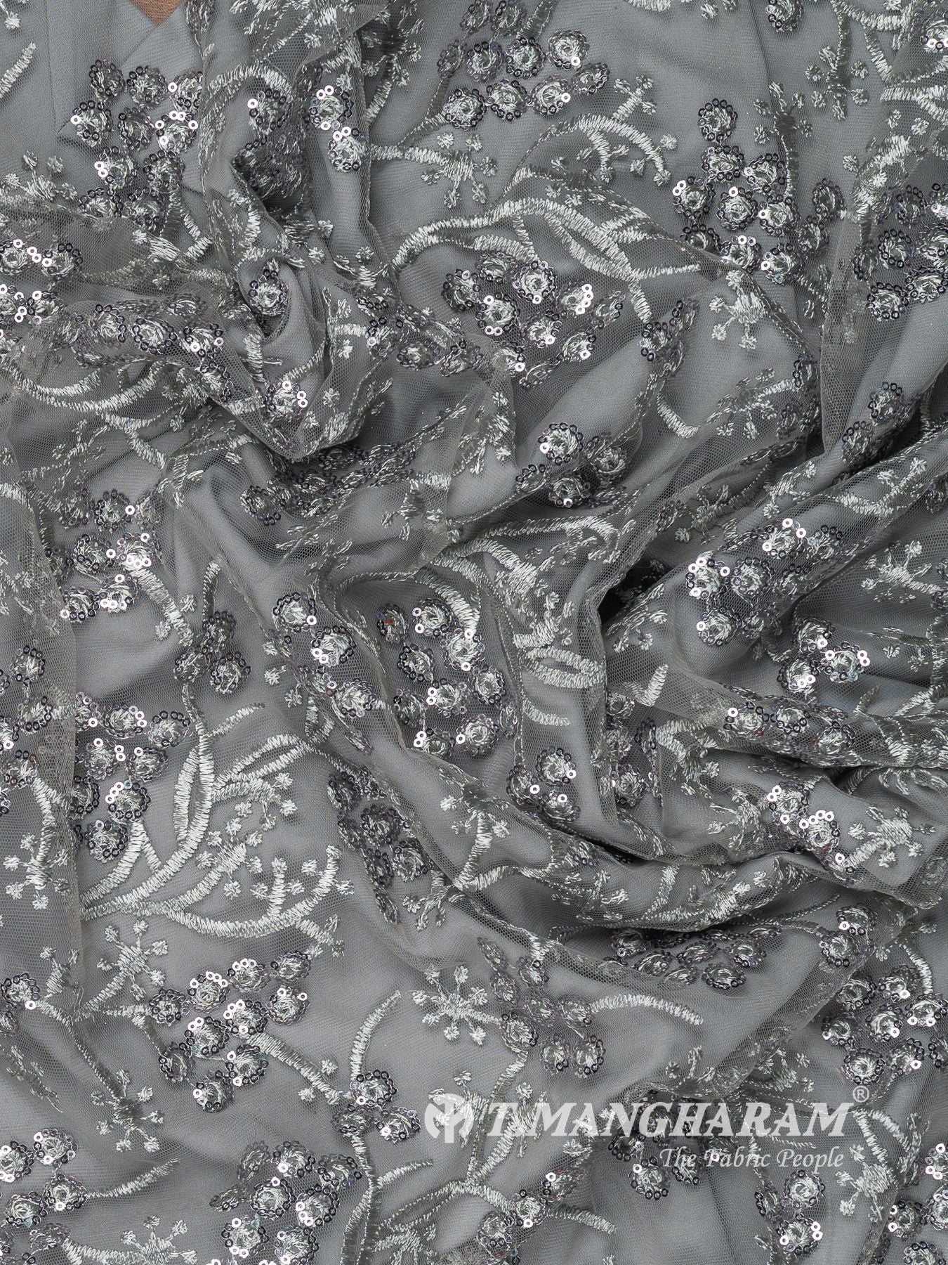 Grey Sequin Net Fabric - EC14961