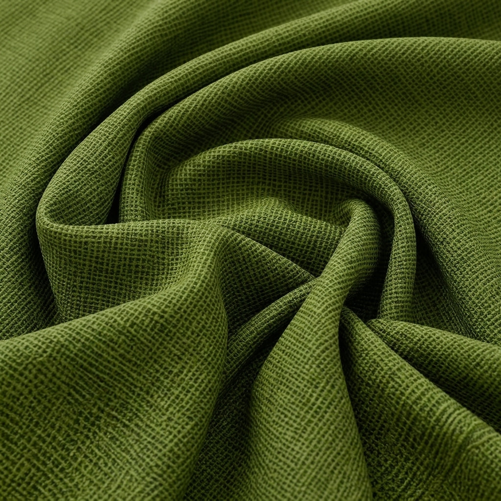 Swirled Olive Green Plain Net Fabric Showing Drape