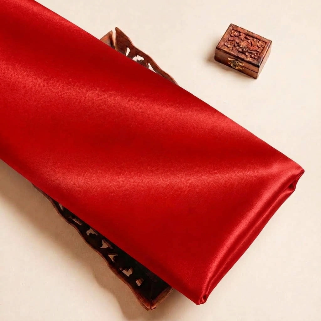 Folded Red Plain Satin Fabric Highlighting and Texture