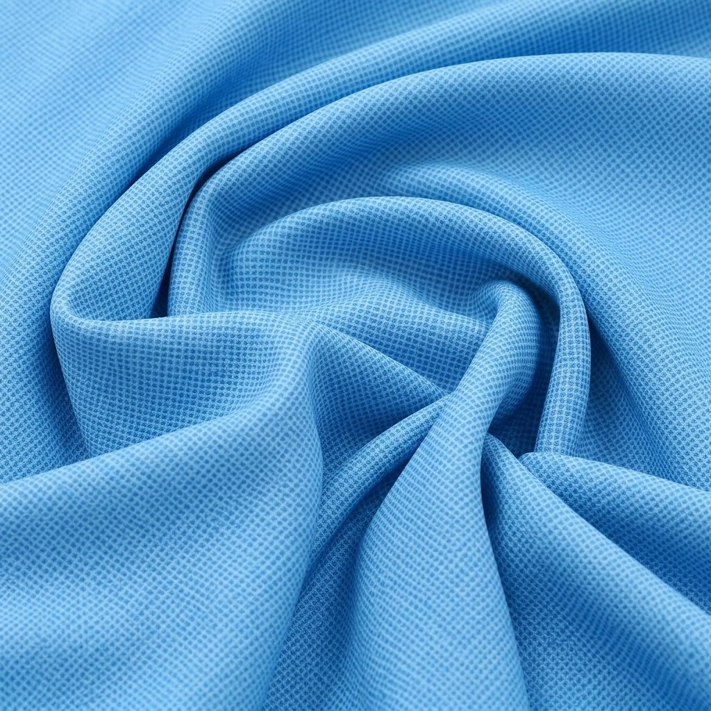 Swirled Sky Blue Net Plain Net Fabric Showing Drape