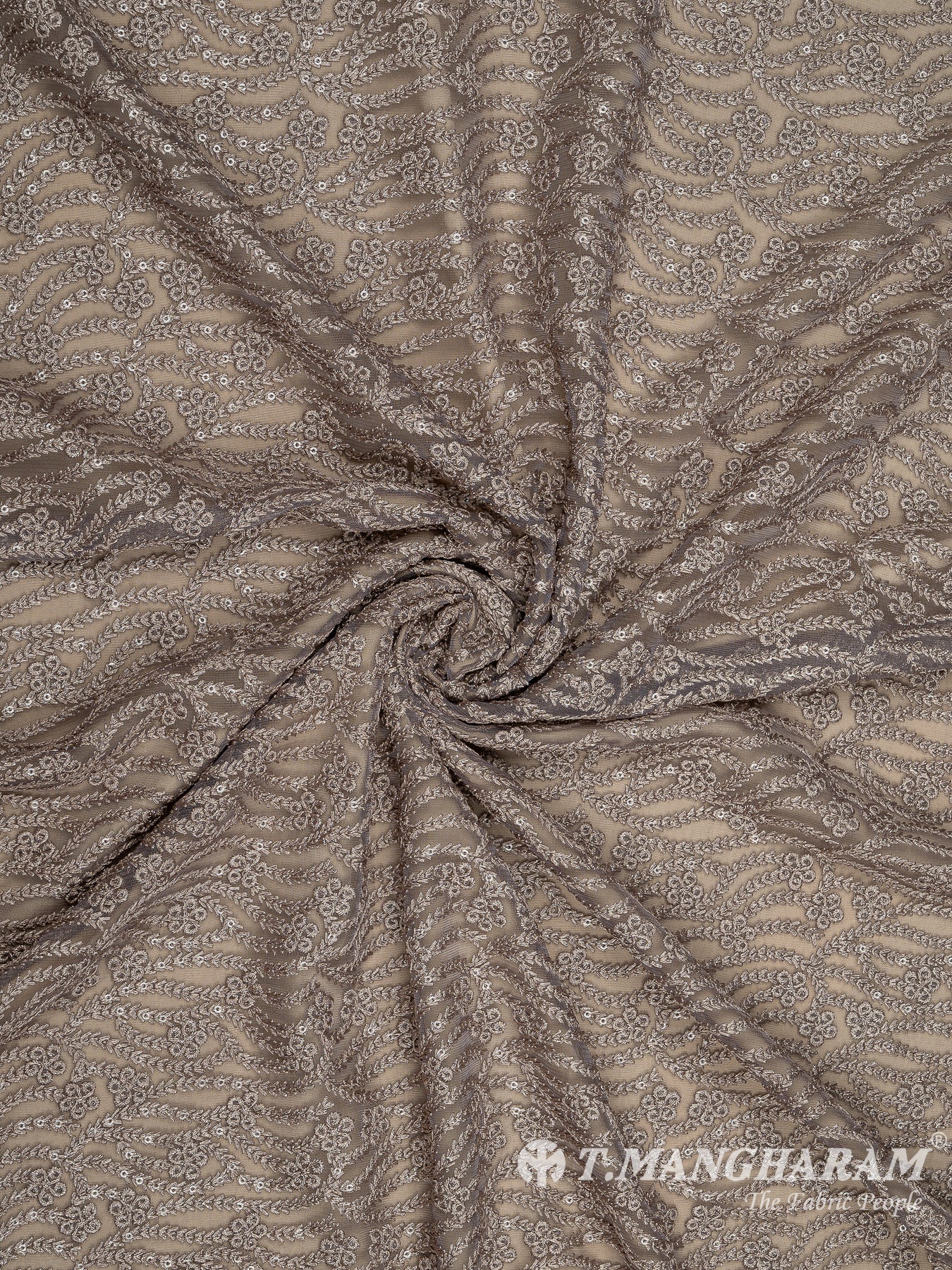 Beige Net Embroidery Fabric - EC8428 view-1