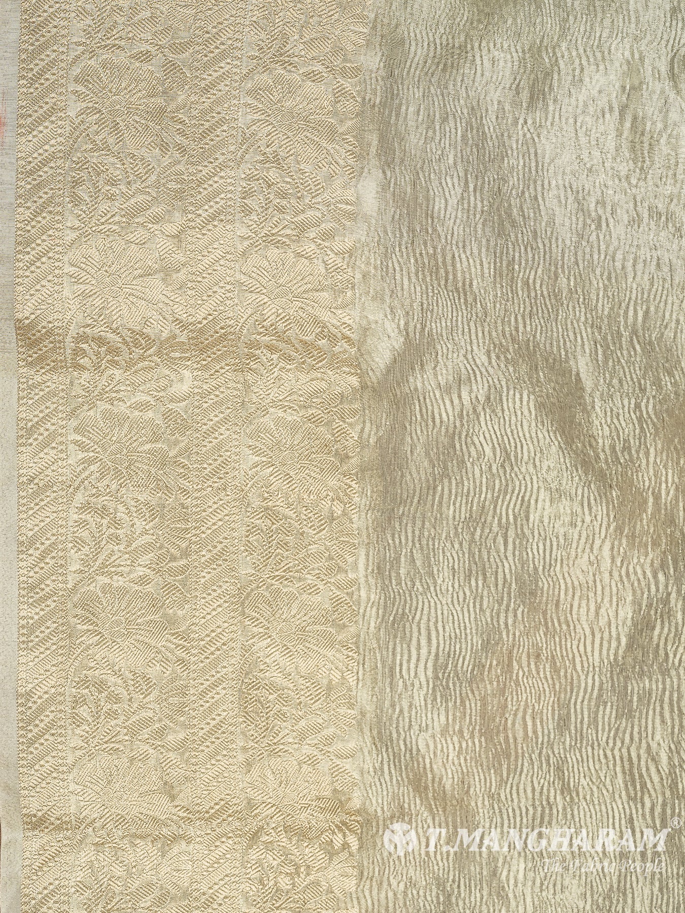 Cream Semi Banaras Fabric - EB6797