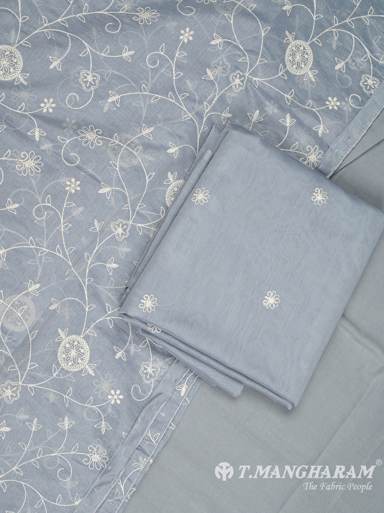 Grey Silk Cotton Chudidhar Fabric Set - EG1825 view-1