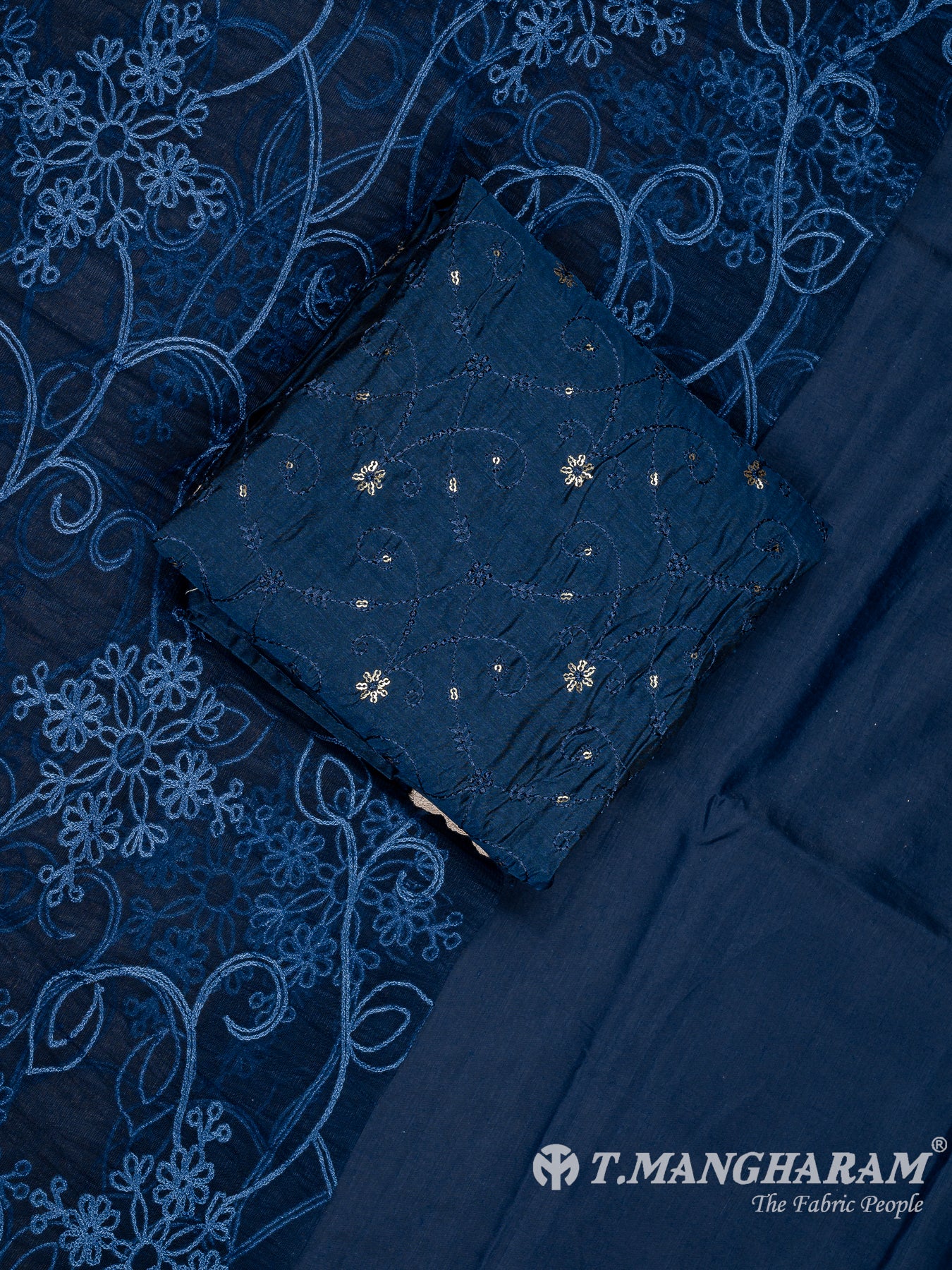 Blue Silk Cotton Chudidhar Fabric Set - EG1843 view-1