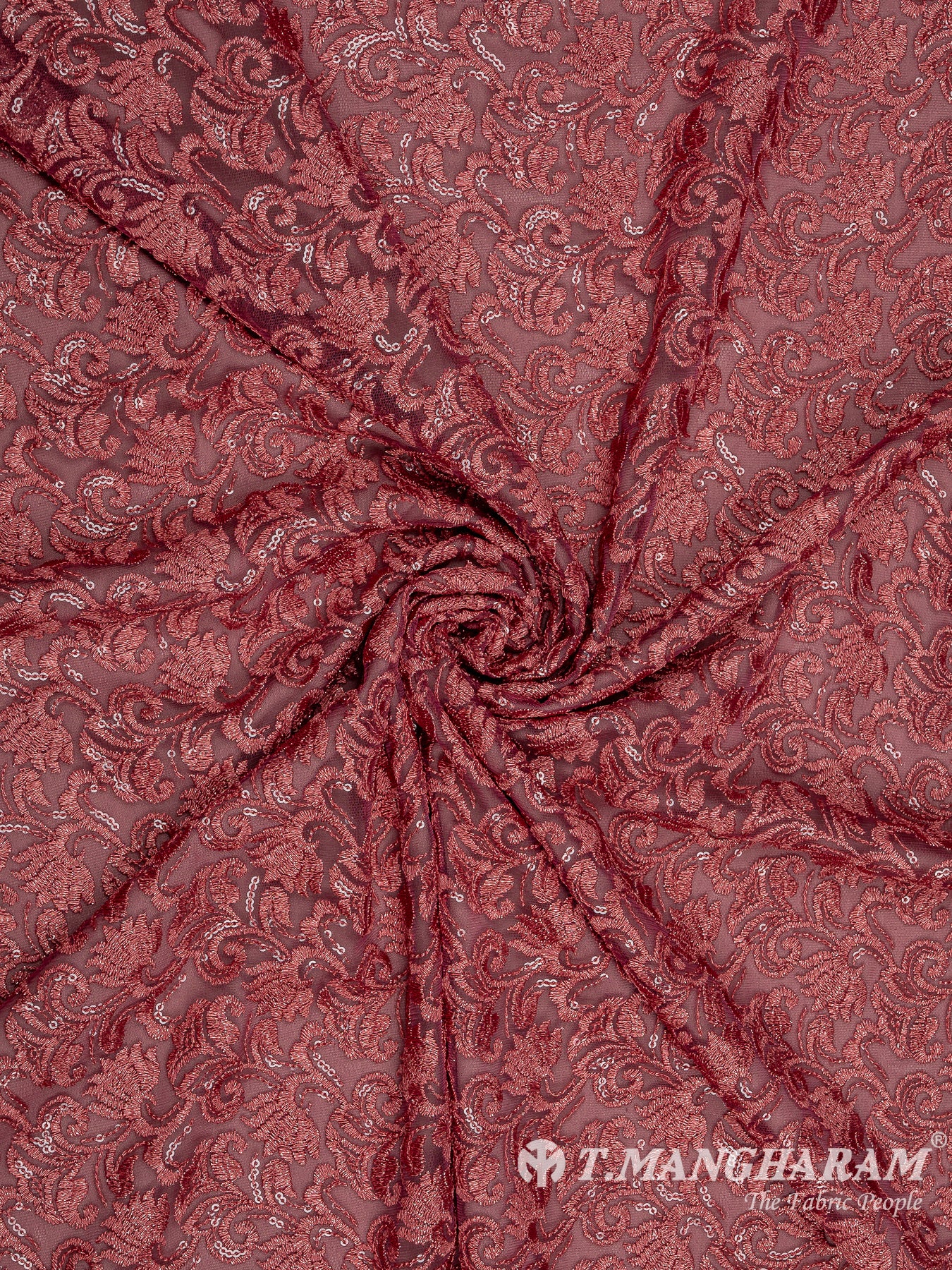 Maroon Net Embroidery Fabric - EC8435 view-1