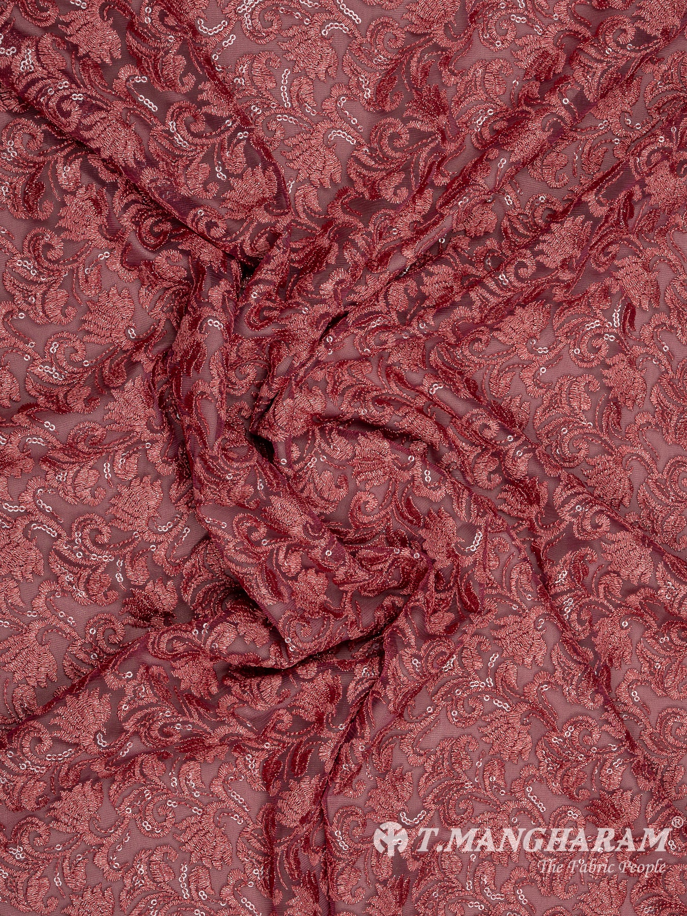 Maroon Net Embroidery Fabric - EC8435 view-4
