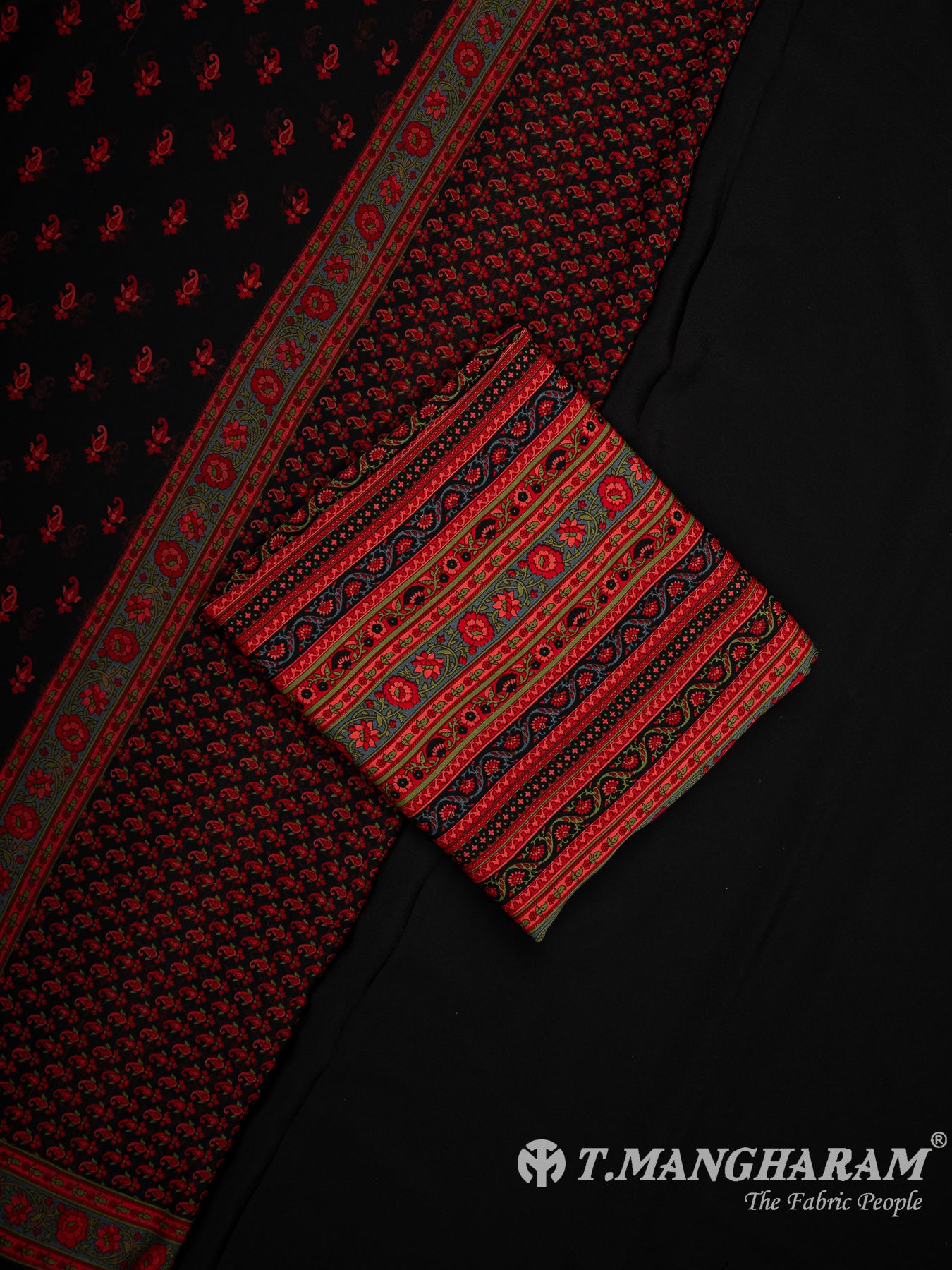 Black Crepe Chudidhar Fabric Set - EH1621 view-1