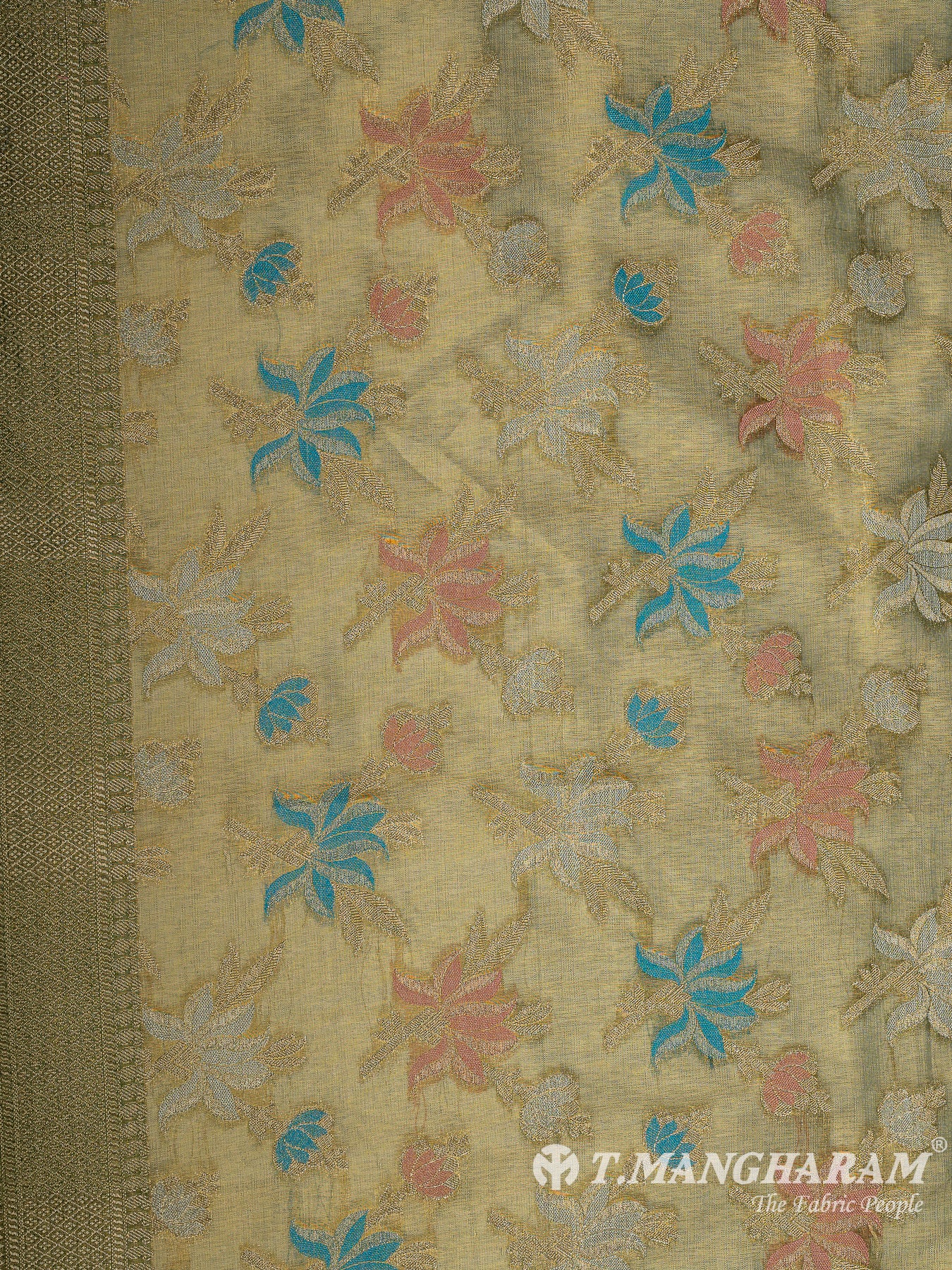 Green Yellow Semi Banaras Fabric - EB8179