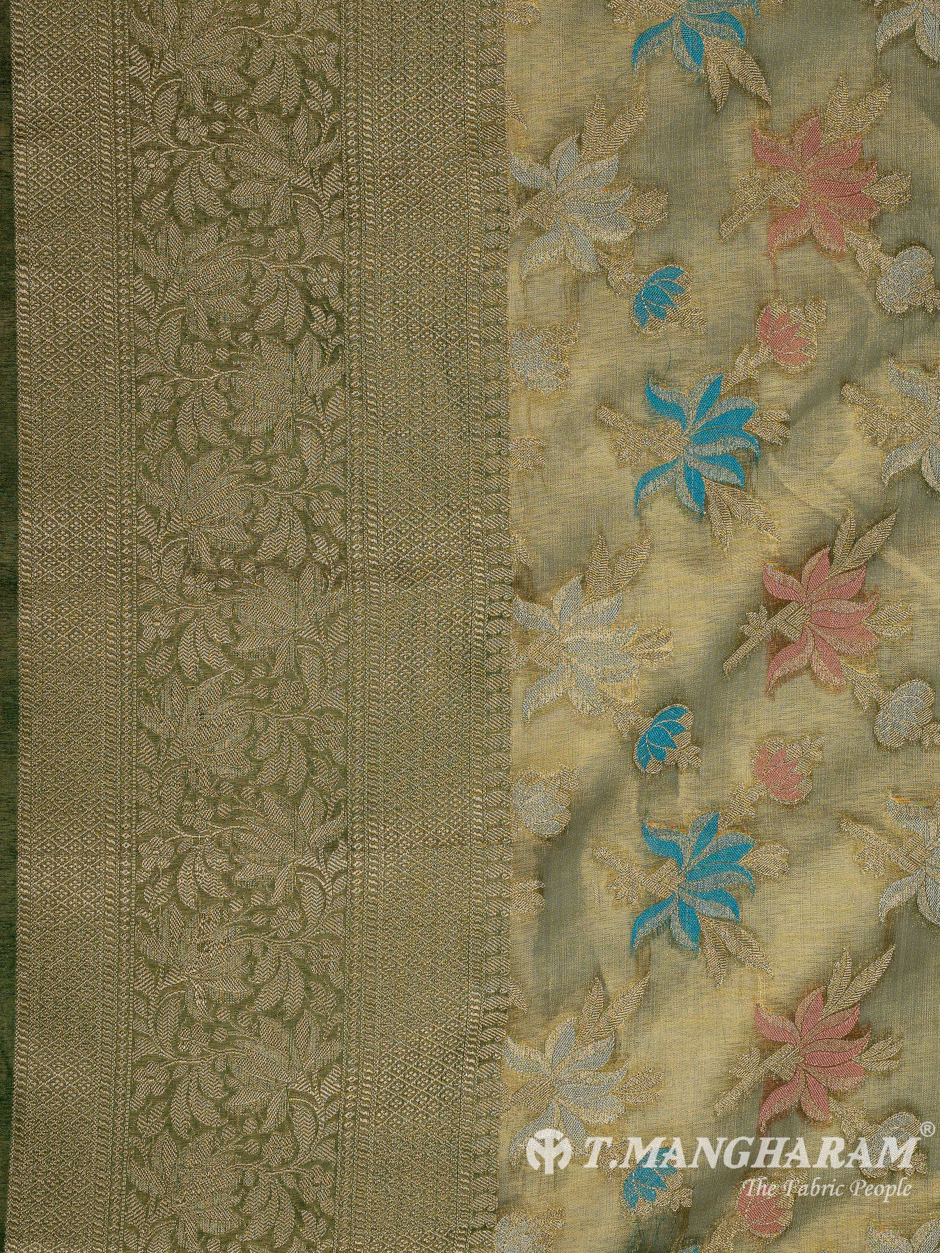 Green Yellow Semi Banaras Fabric - EB8179