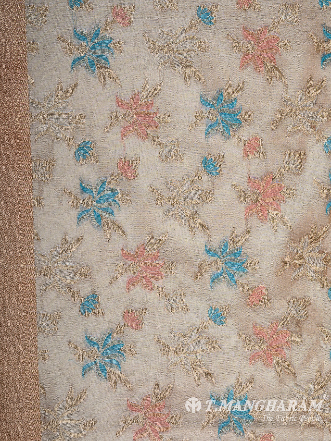 Peach Semi Banaras Fabric - EB8185