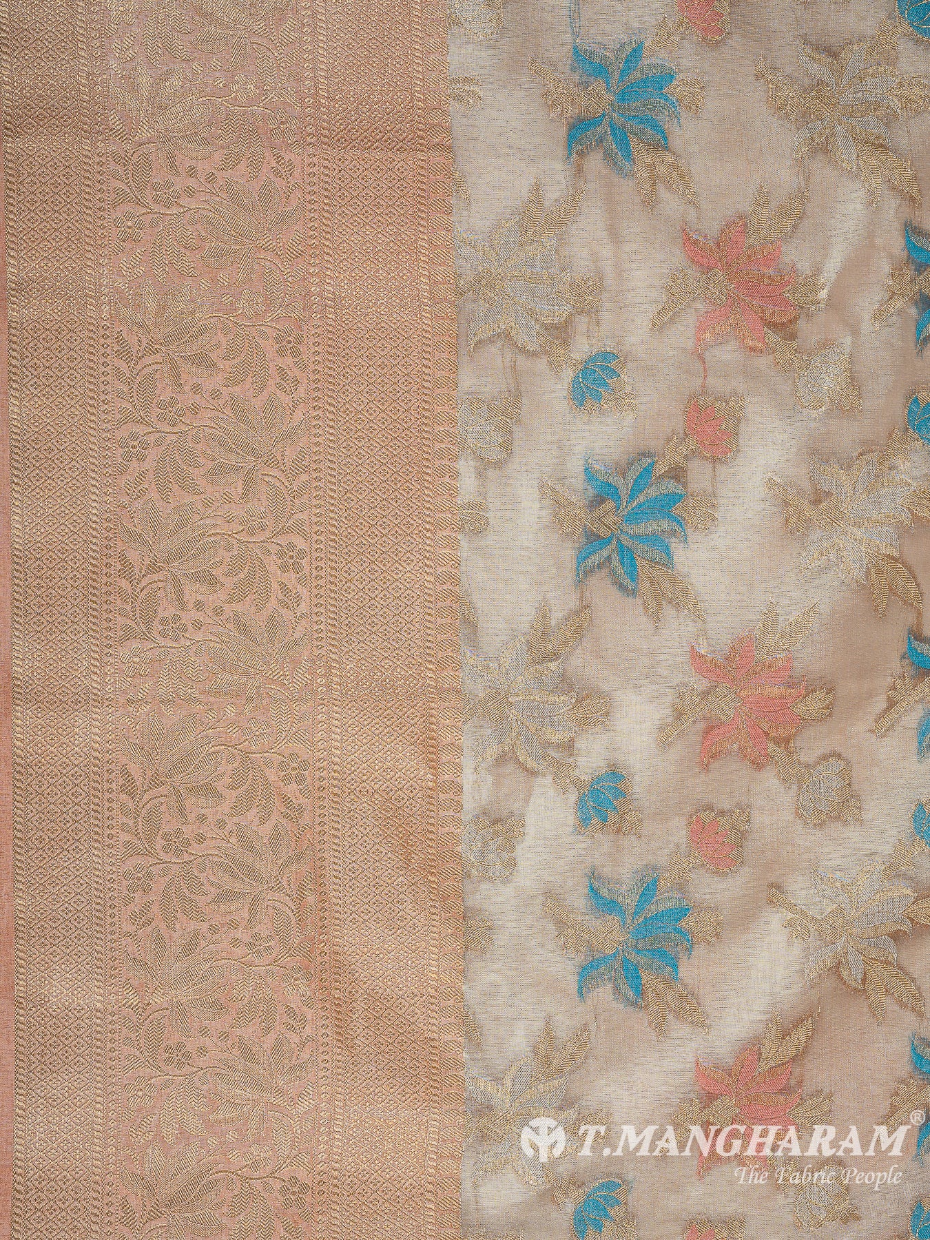 Peach Semi Banaras Fabric - EB8185