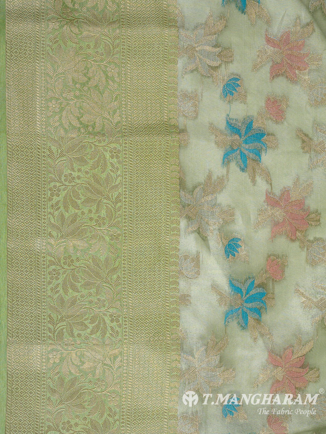 Green Semi Banaras Fabric - EB8187