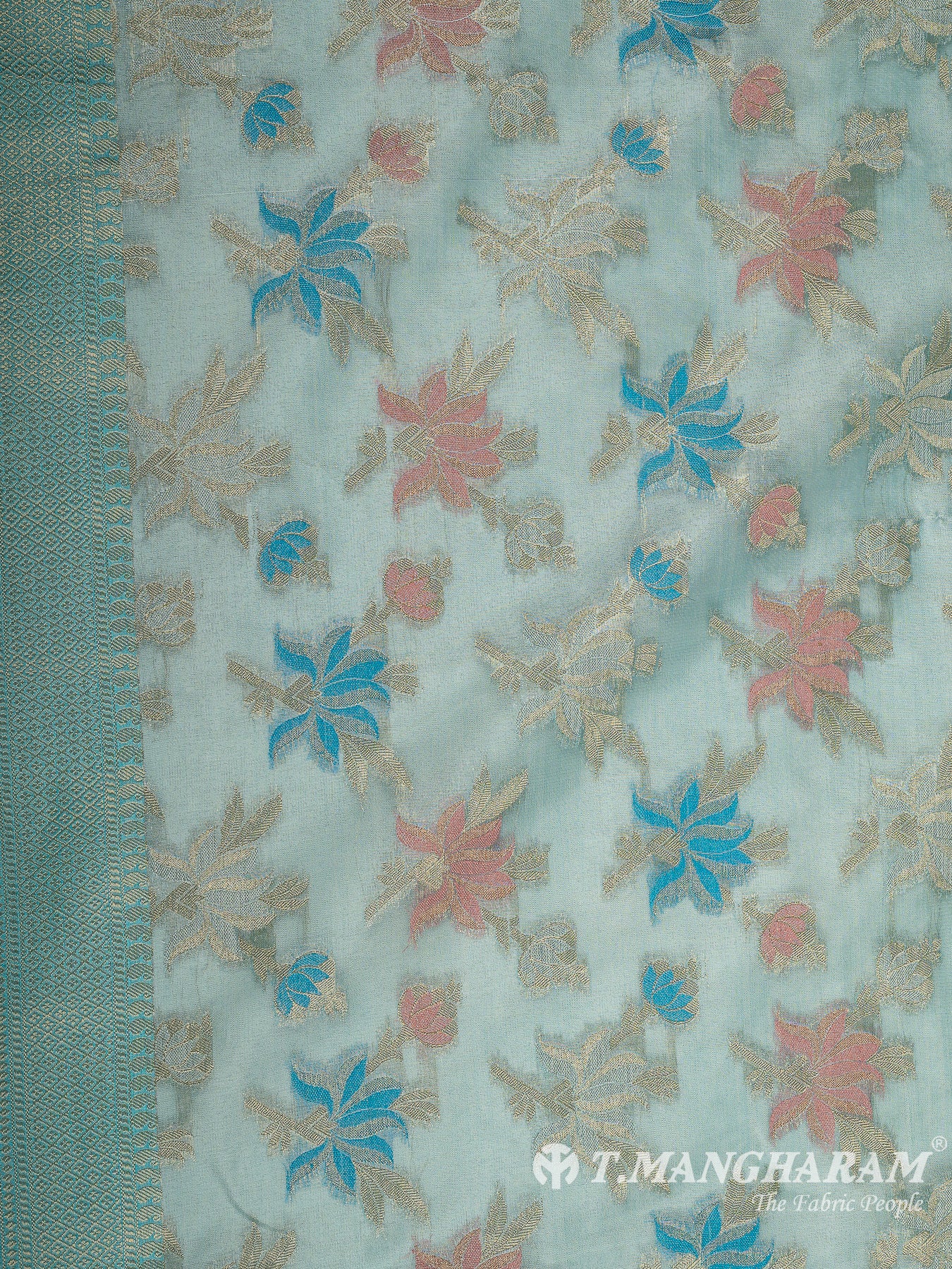 Blue Semi Banaras Fabric - EB8186