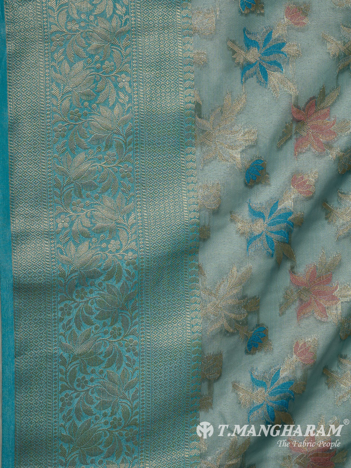 Blue Semi Banaras Fabric - EB8186