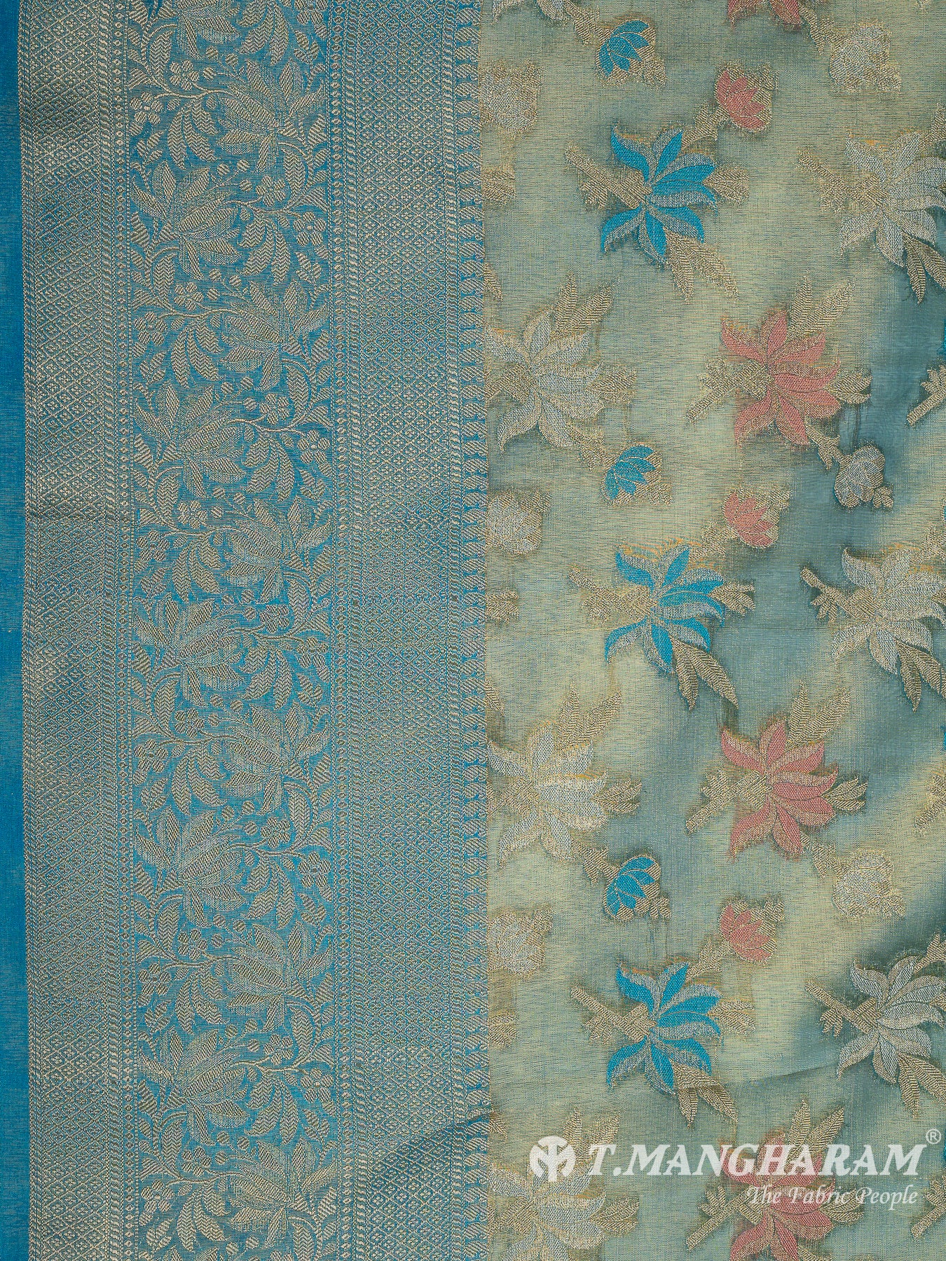 Green Semi Banaras Fabric - EB8189