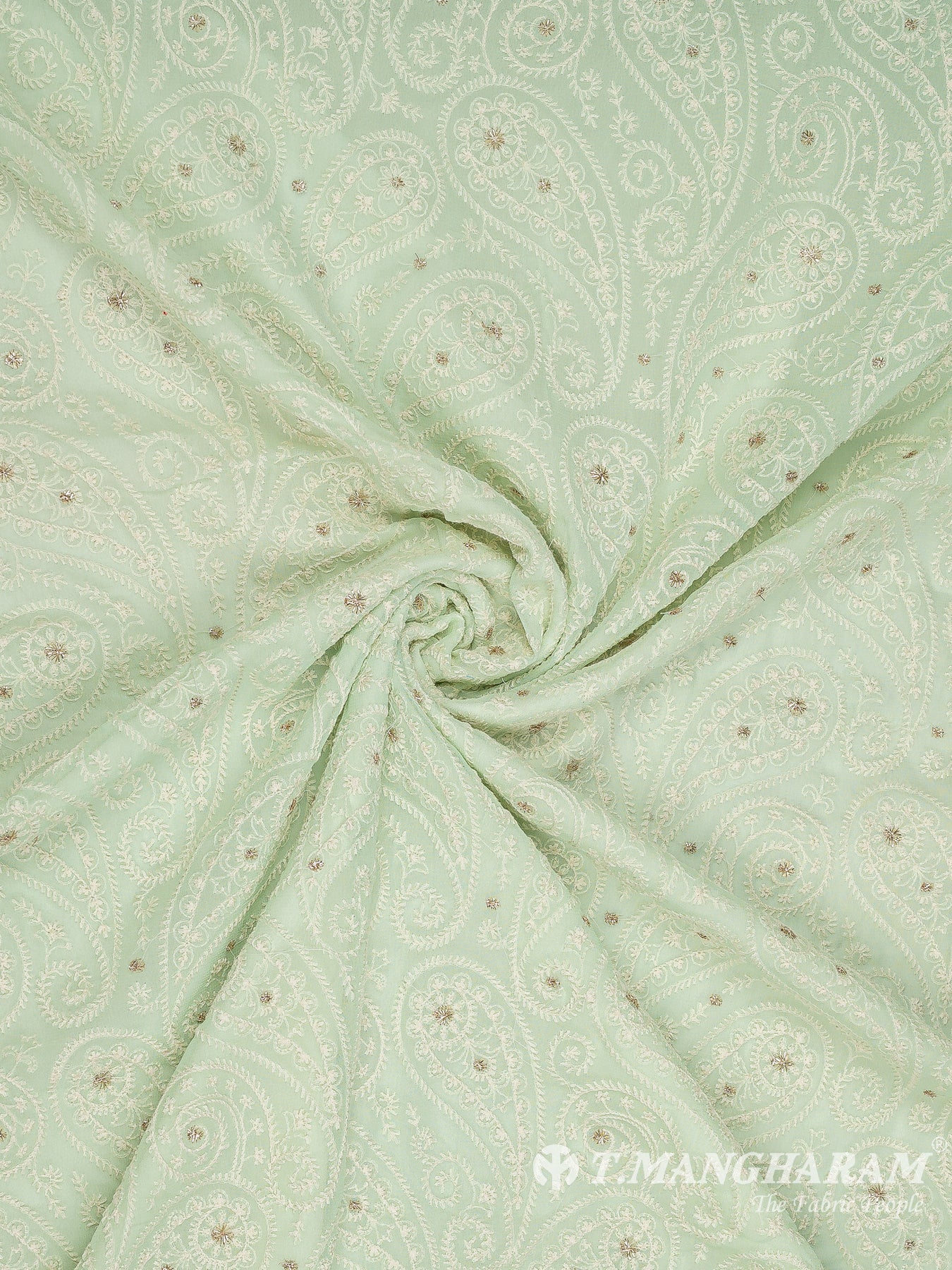 Green Georgette Embroidery Fabric - EC9057 view-1