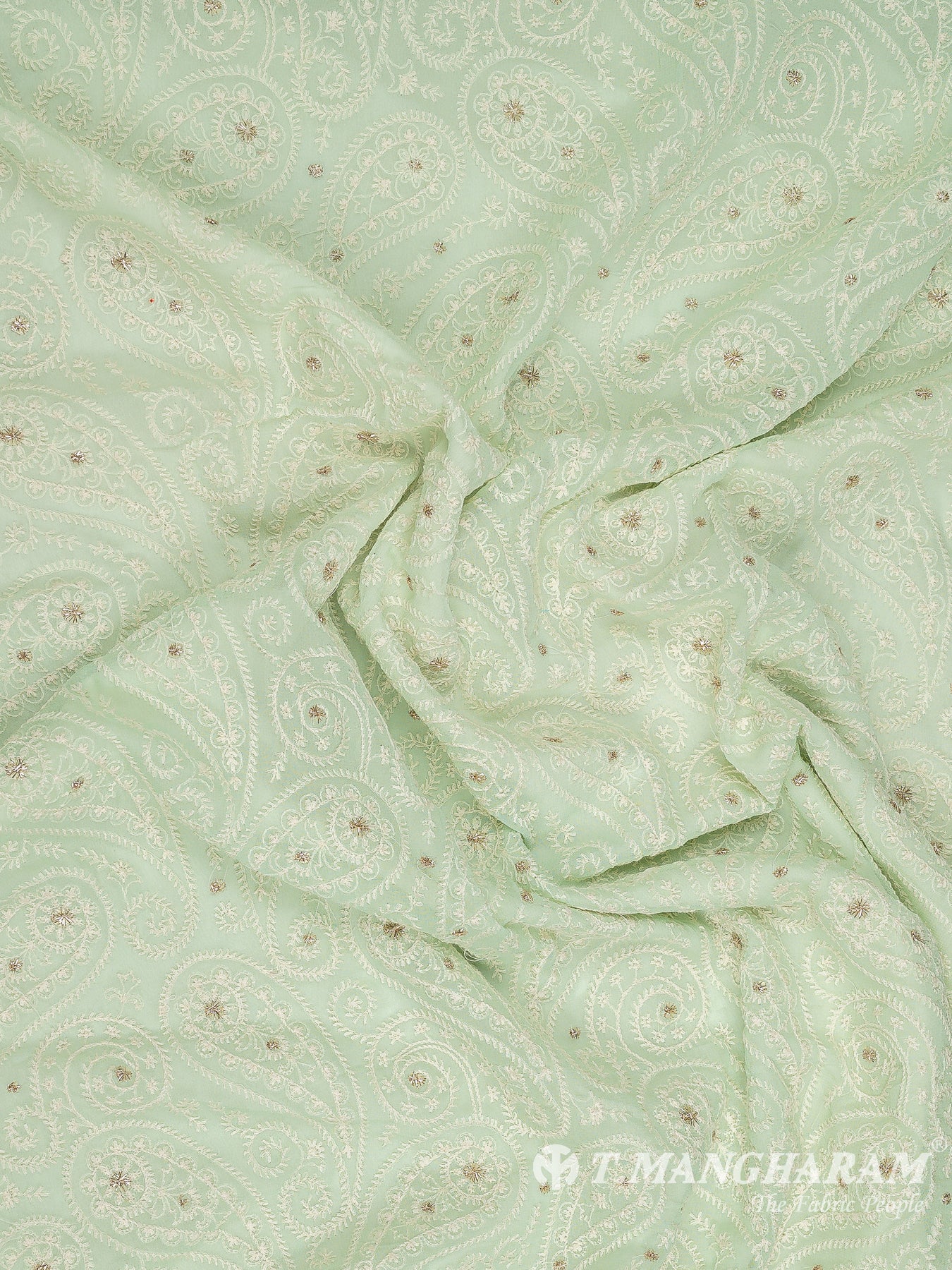 Green Georgette Embroidery Fabric - EC9057 view-4