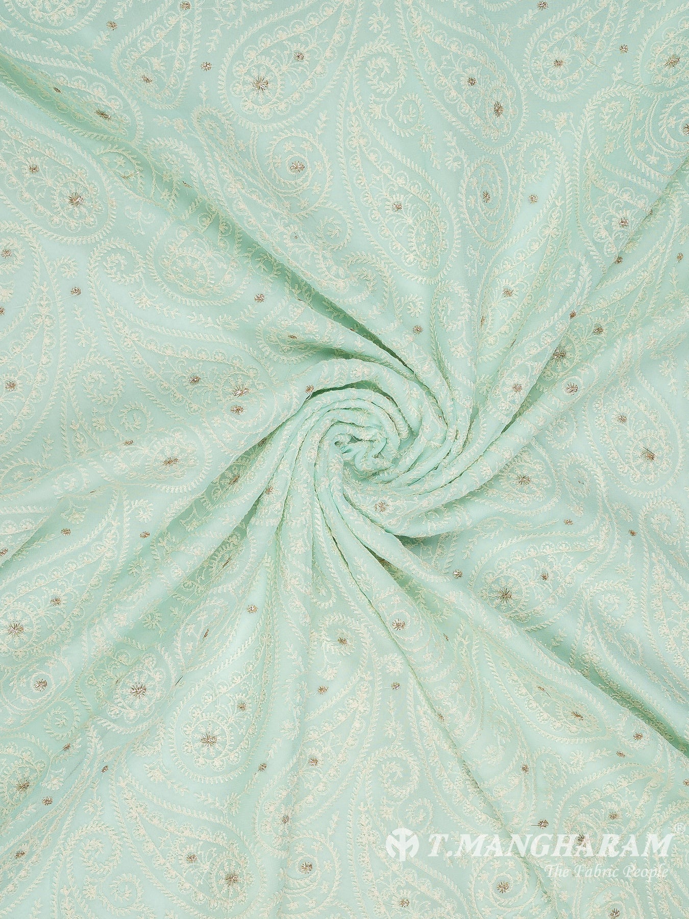 Green Georgette Embroidery Fabric - EC9055 view-1