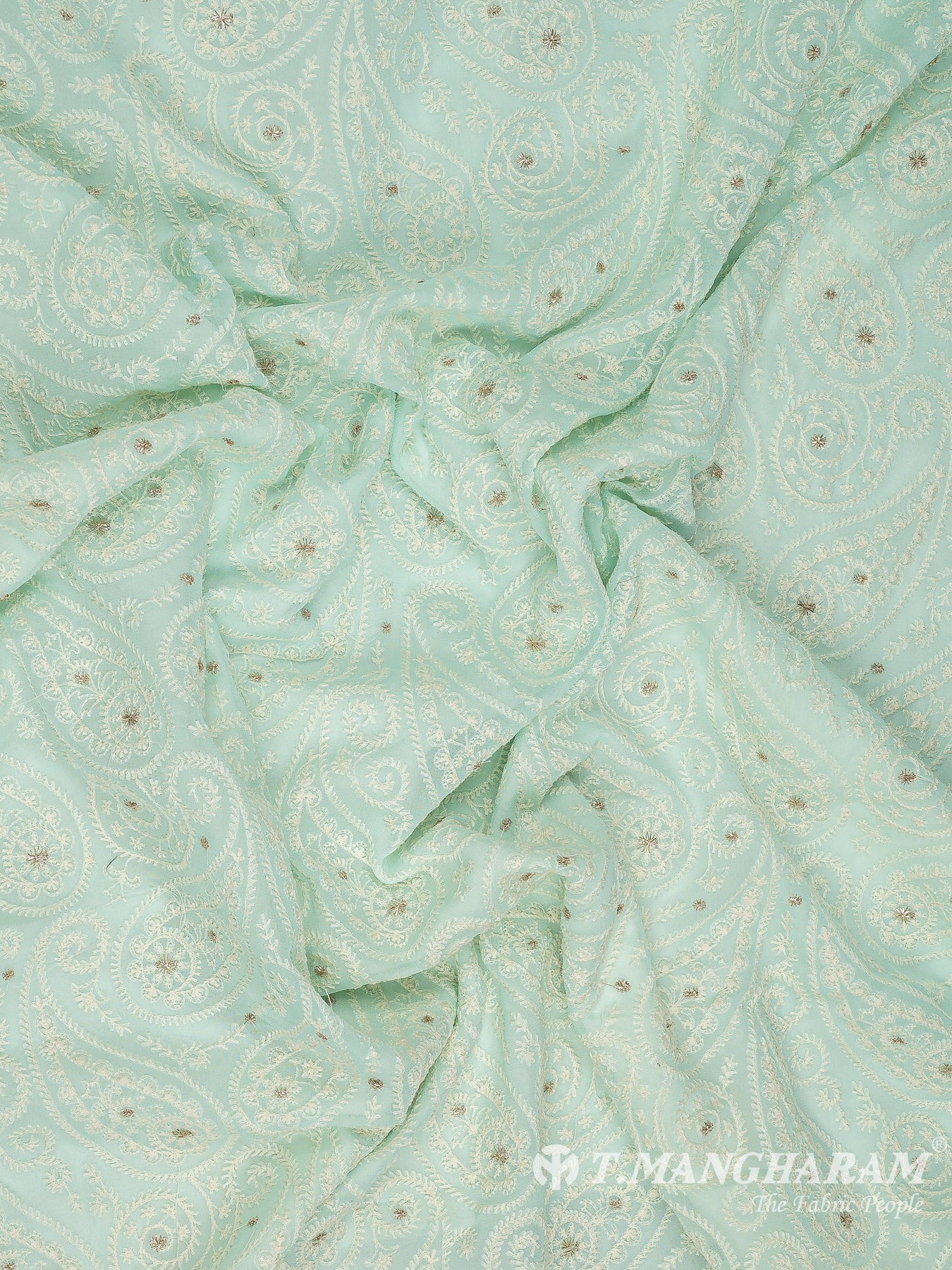 Green Georgette Embroidery Fabric - EC9055 view-4