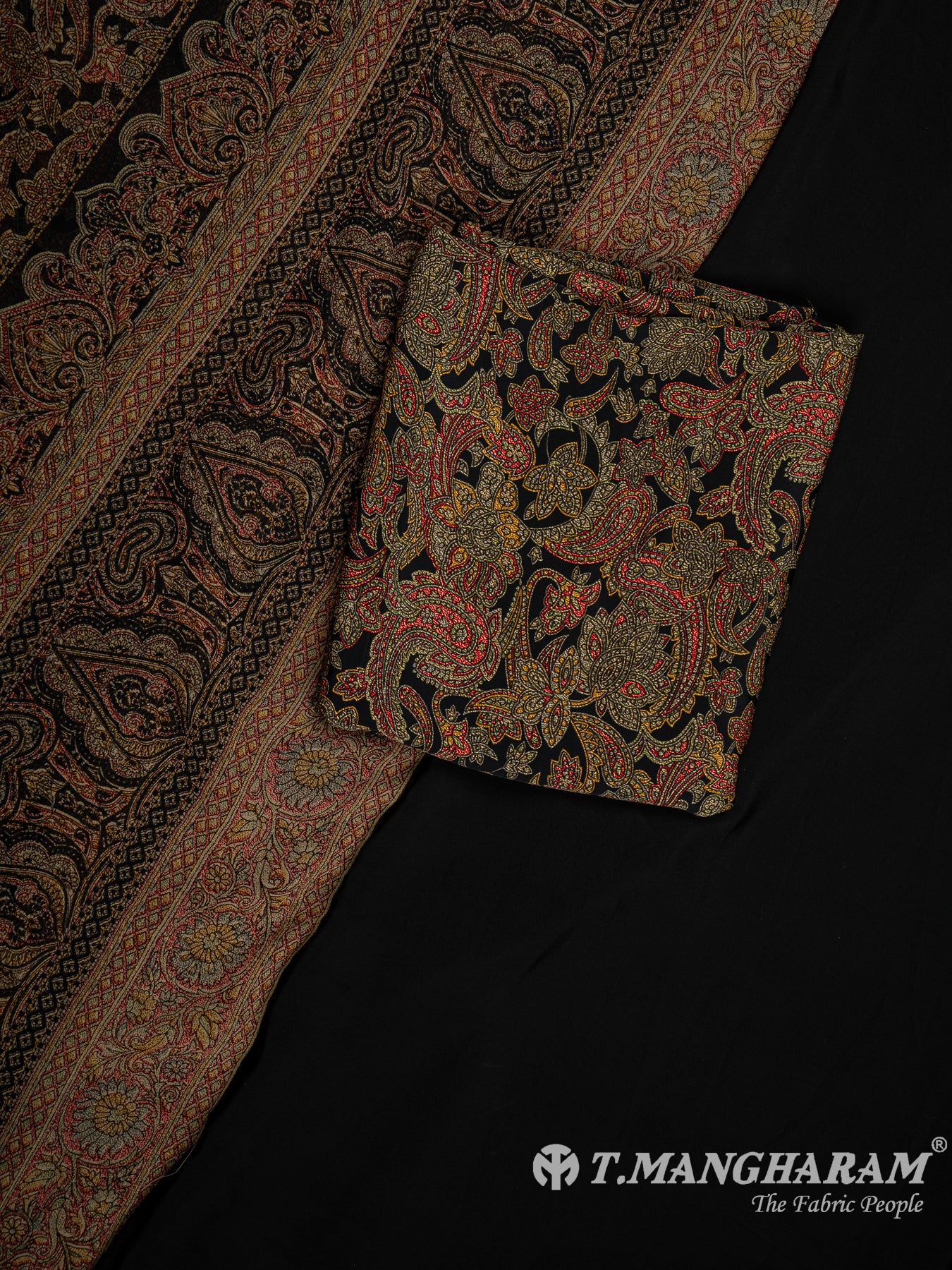 Black Crepe Chudidhar Fabric Set - EH1686 view-1