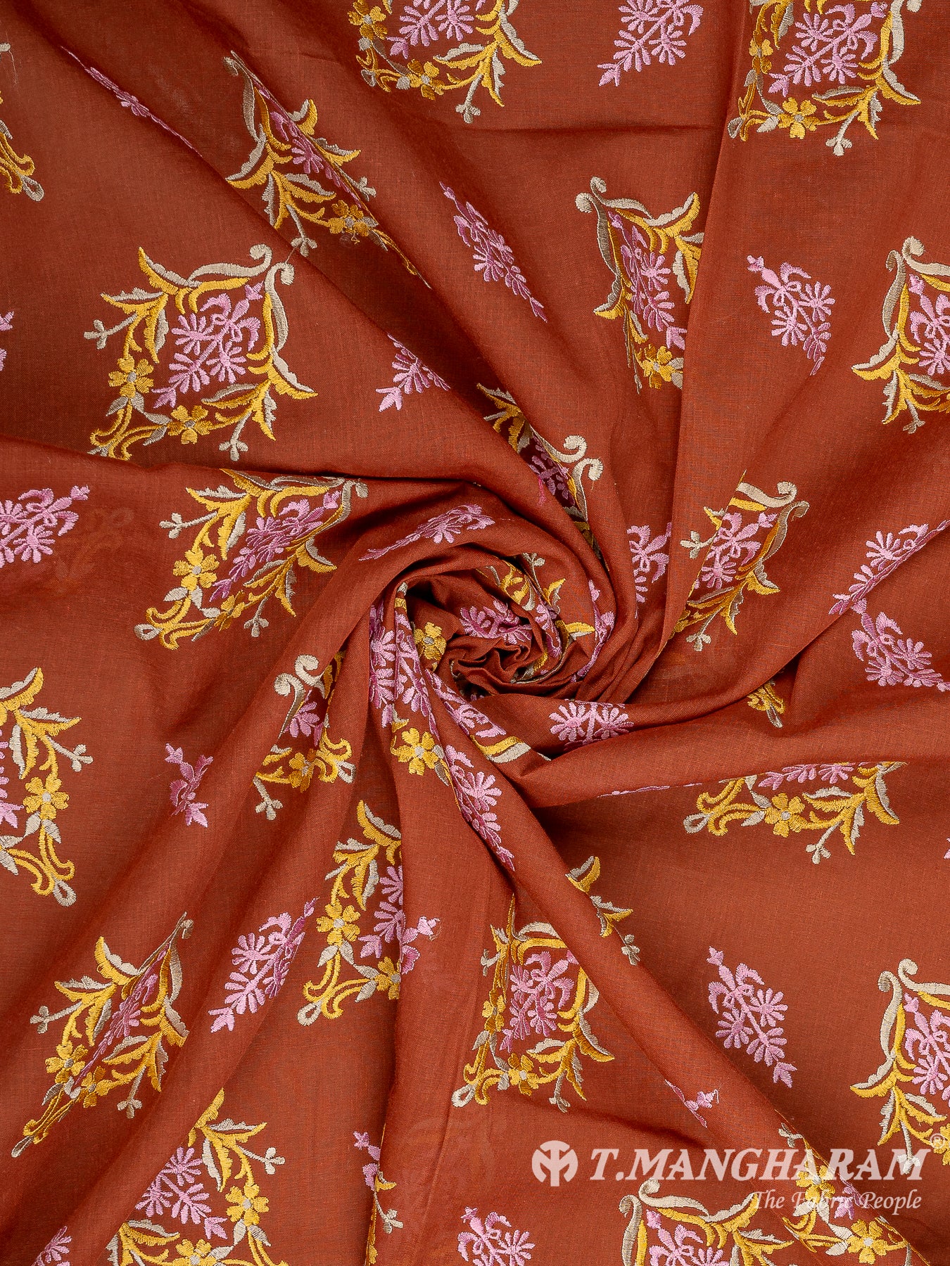 Maroon Cotton Embroidery Fabric - EC10009 view-1