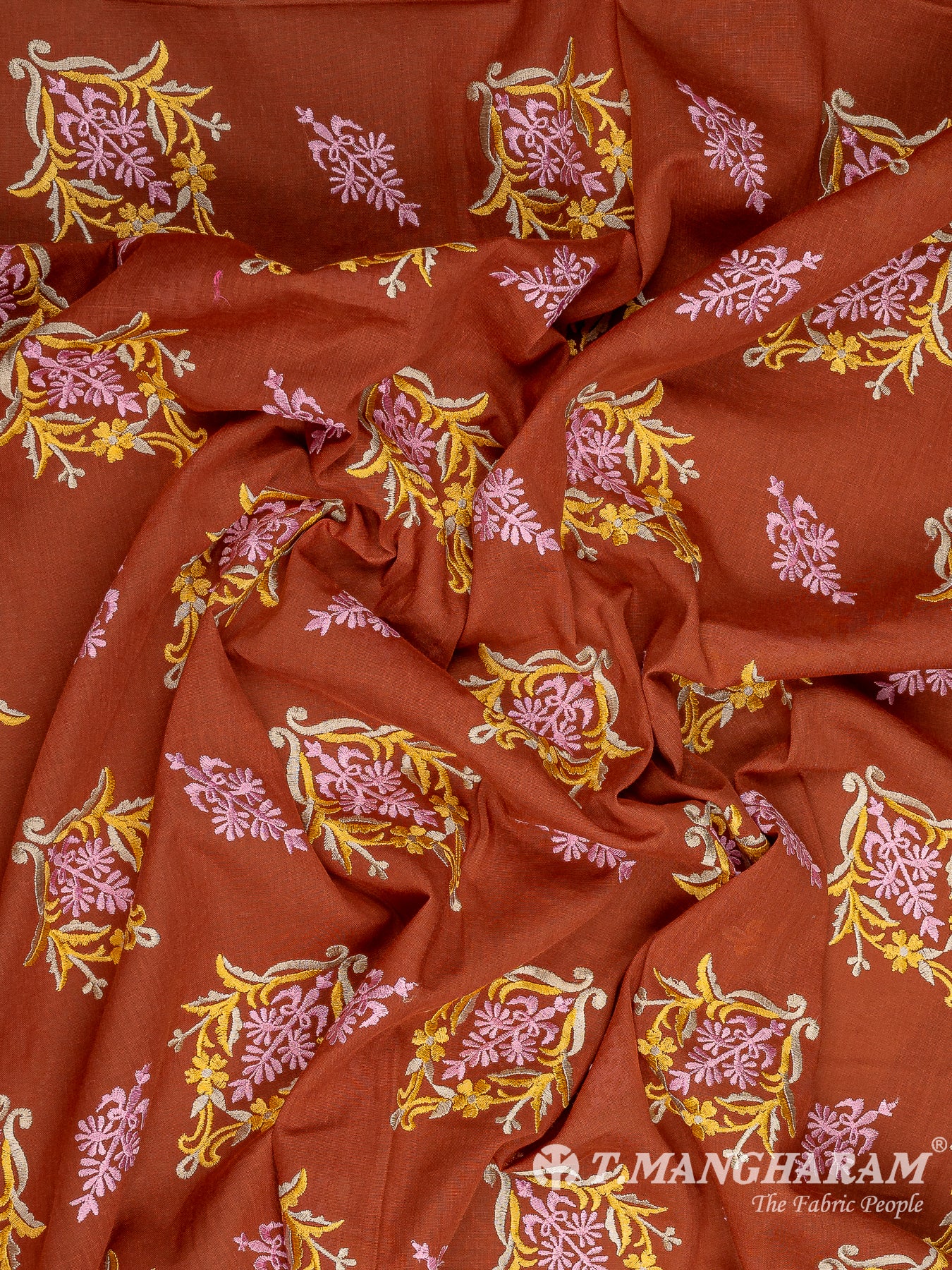 Maroon Cotton Embroidery Fabric - EC10009 view-4