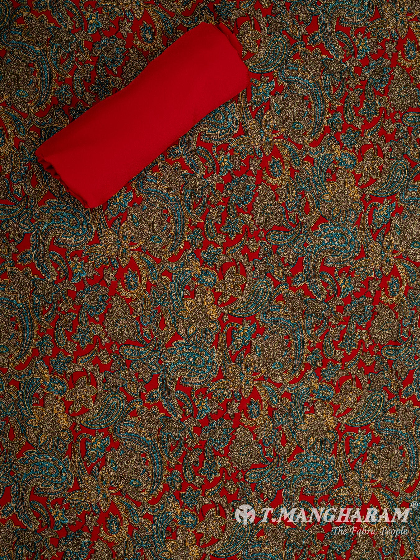 Red Crepe Chudidhar Fabric Set - EH1685 view-2
