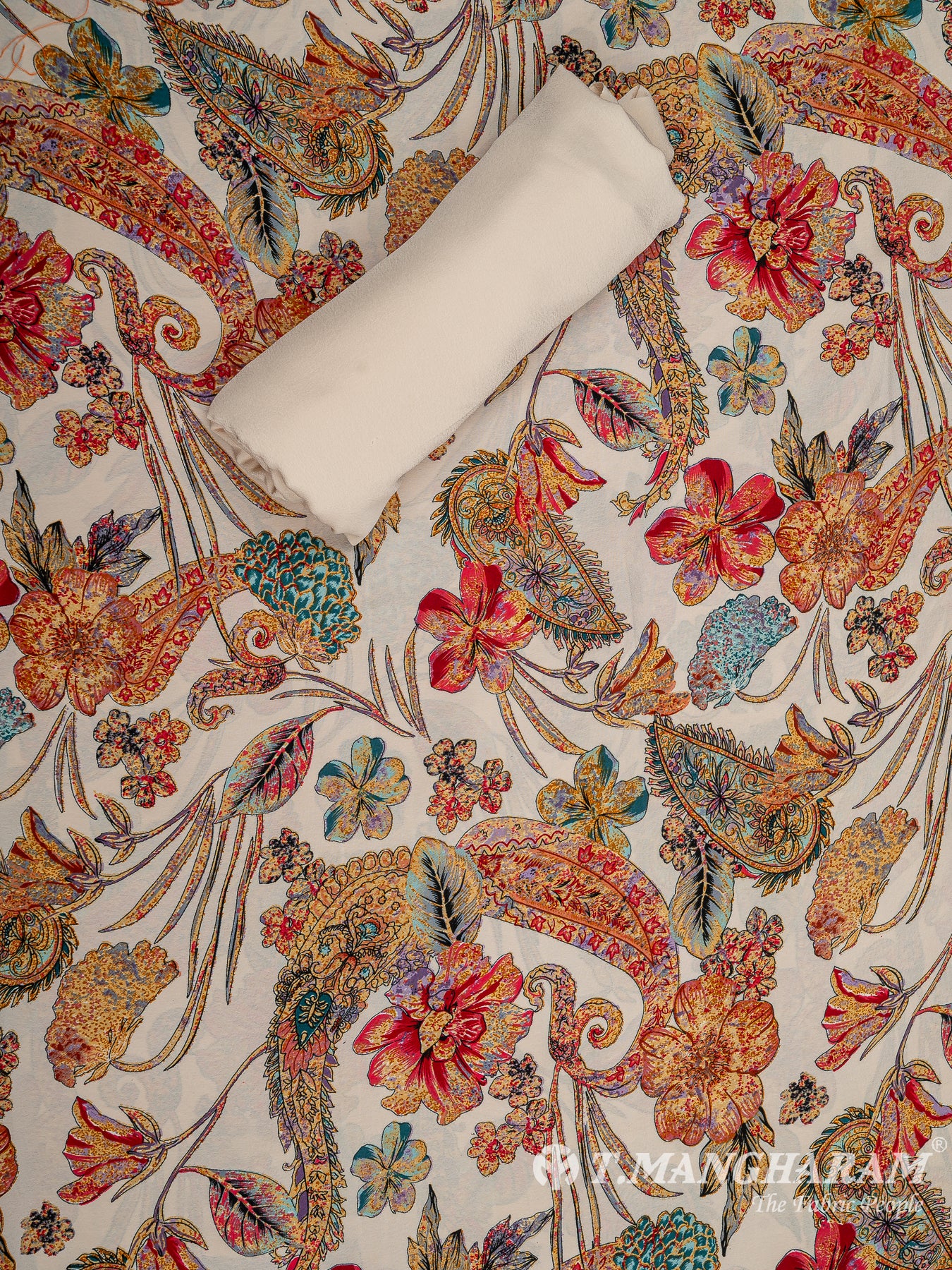 Cream Crepe Chudidhar Fabric Set - EH1635 view-2