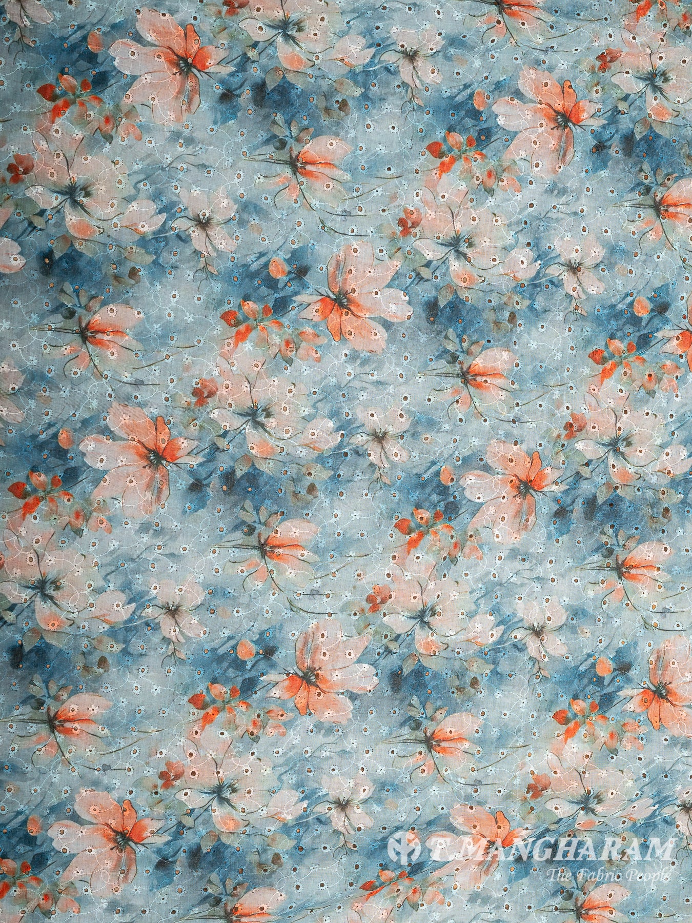 Blue Cotton Embroidery Fabric - EB7916 view-3