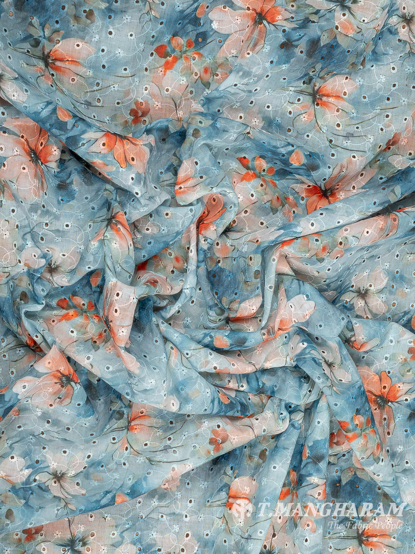 Blue Cotton Embroidery Fabric - EB7916 view-4