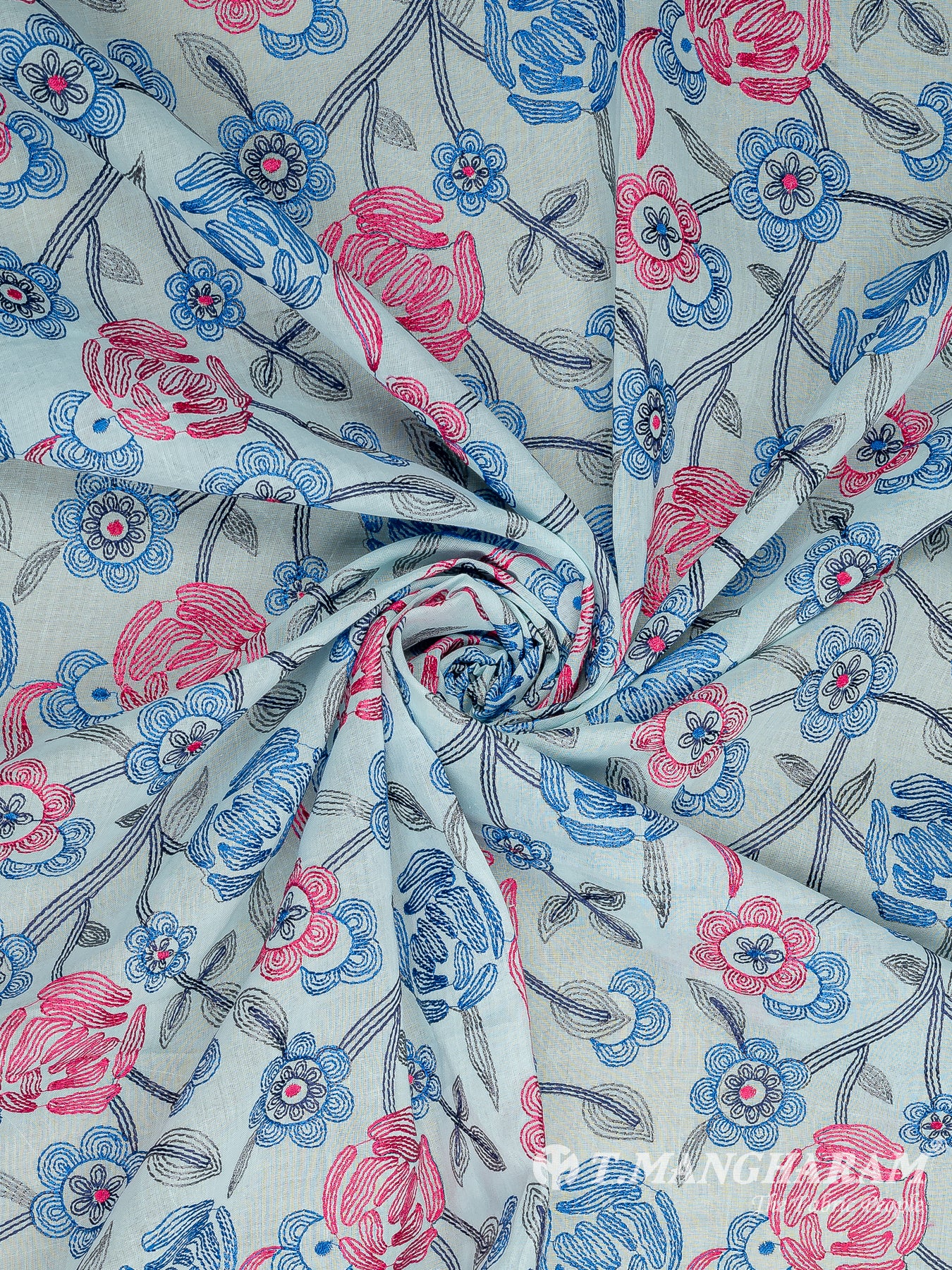 Blue Cotton Embroidery Fabric - EC10010 view-1