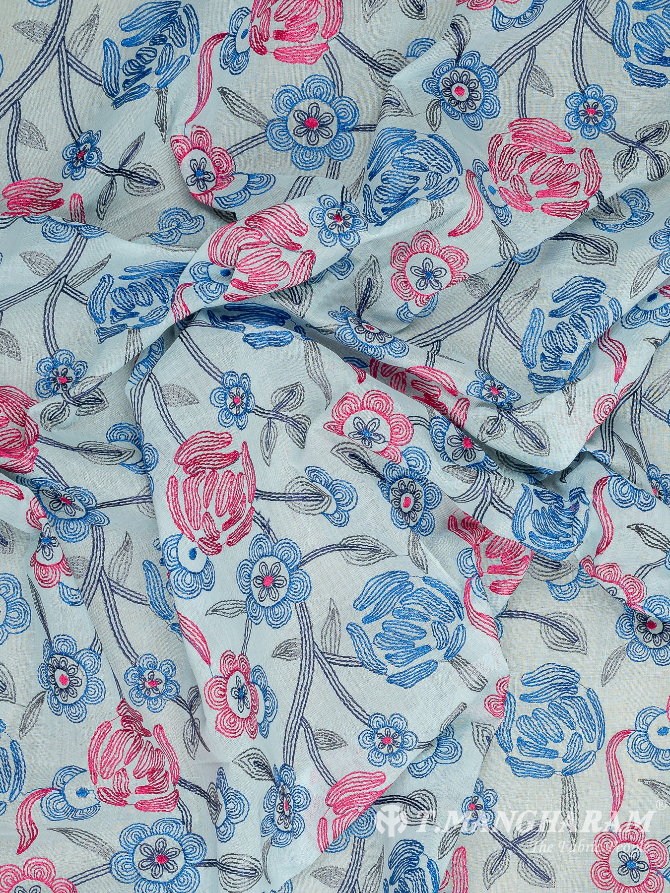 Blue Cotton Embroidery Fabric - EC10010 view-4