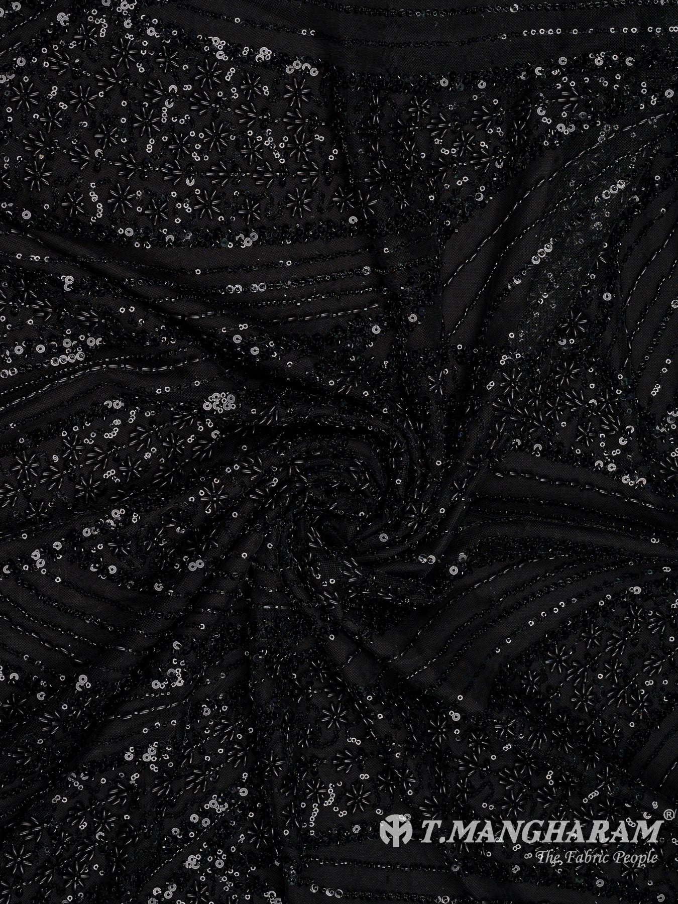 Black Sequin Net Fabric - EB6834 view-1