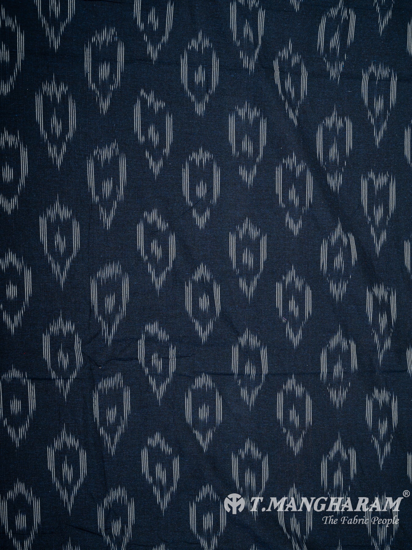 Navy Blue Cotton Ikat Print Fabric - EB5836
