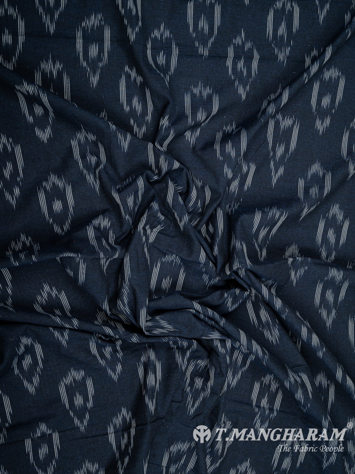 Navy Blue Cotton Ikat Print Fabric - EB5836