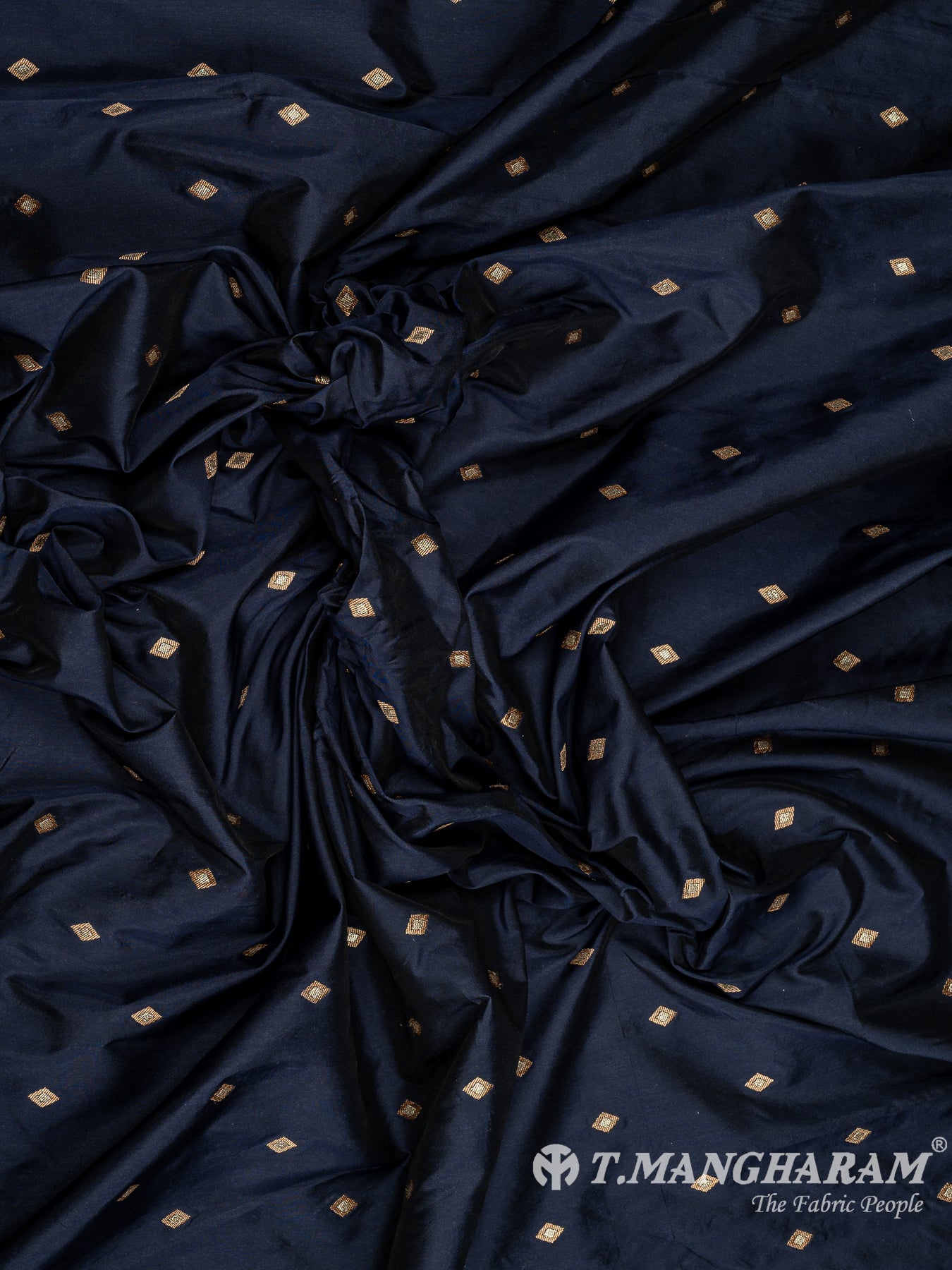 Navy Blue Semi Banaras Fabric - EC10077 view-4