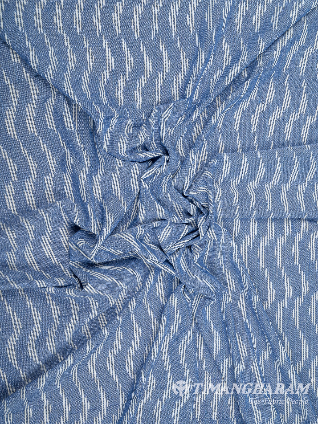 Blue Cotton Ikat Print Fabric - EB5832 view-4