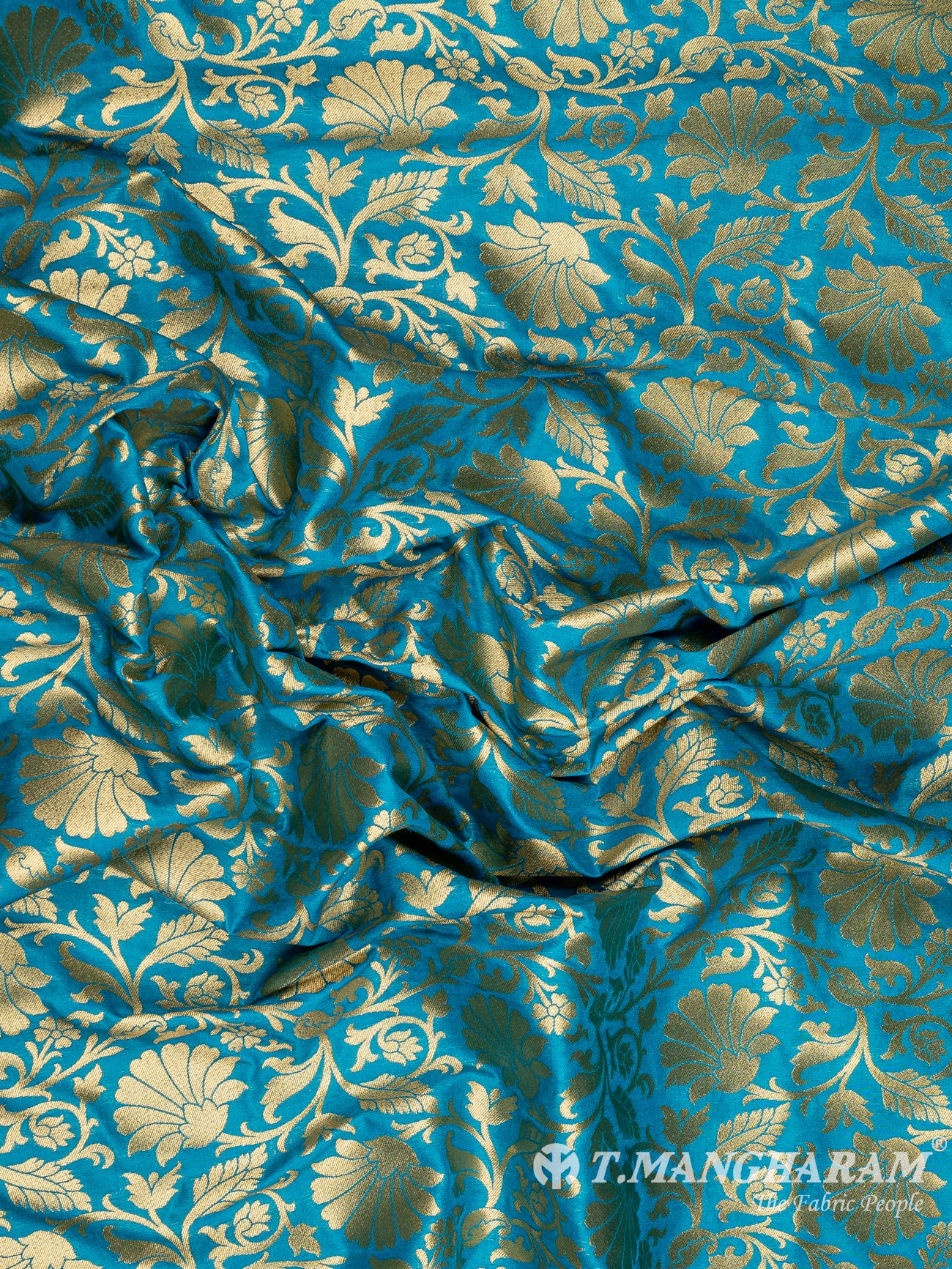 Sea Blue Banaras Fabric - EC9444 view-4